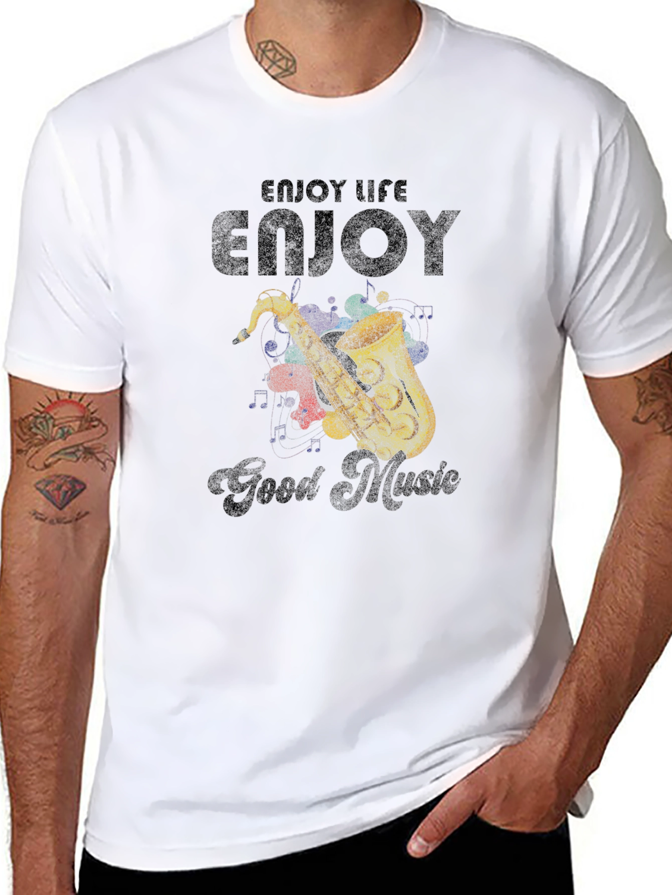 Enjoy Life Music Saxophone Graphic T-Shirt