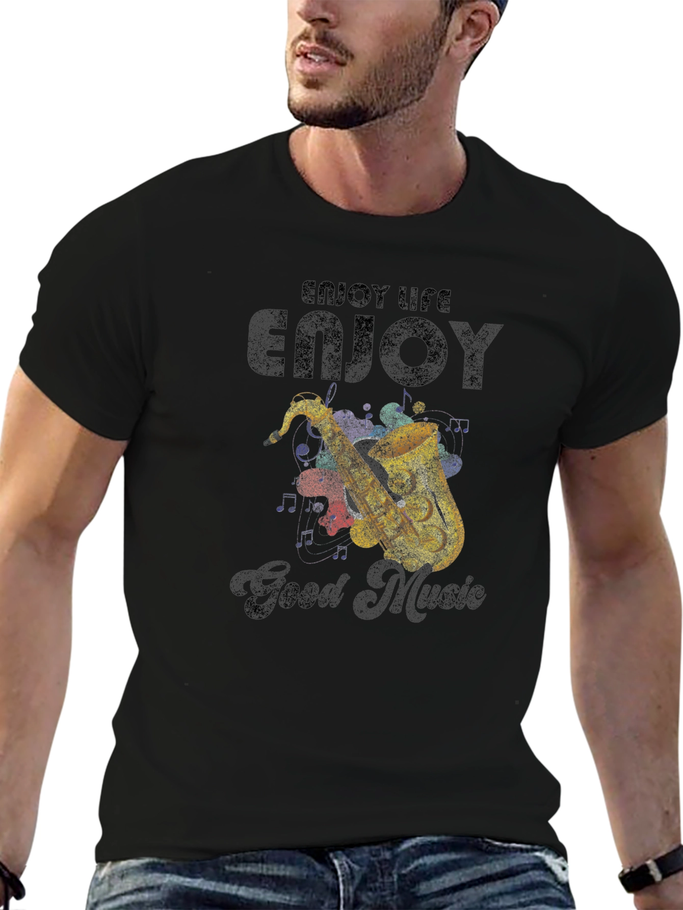 Enjoy Life Music Saxophone Graphic T-Shirt
