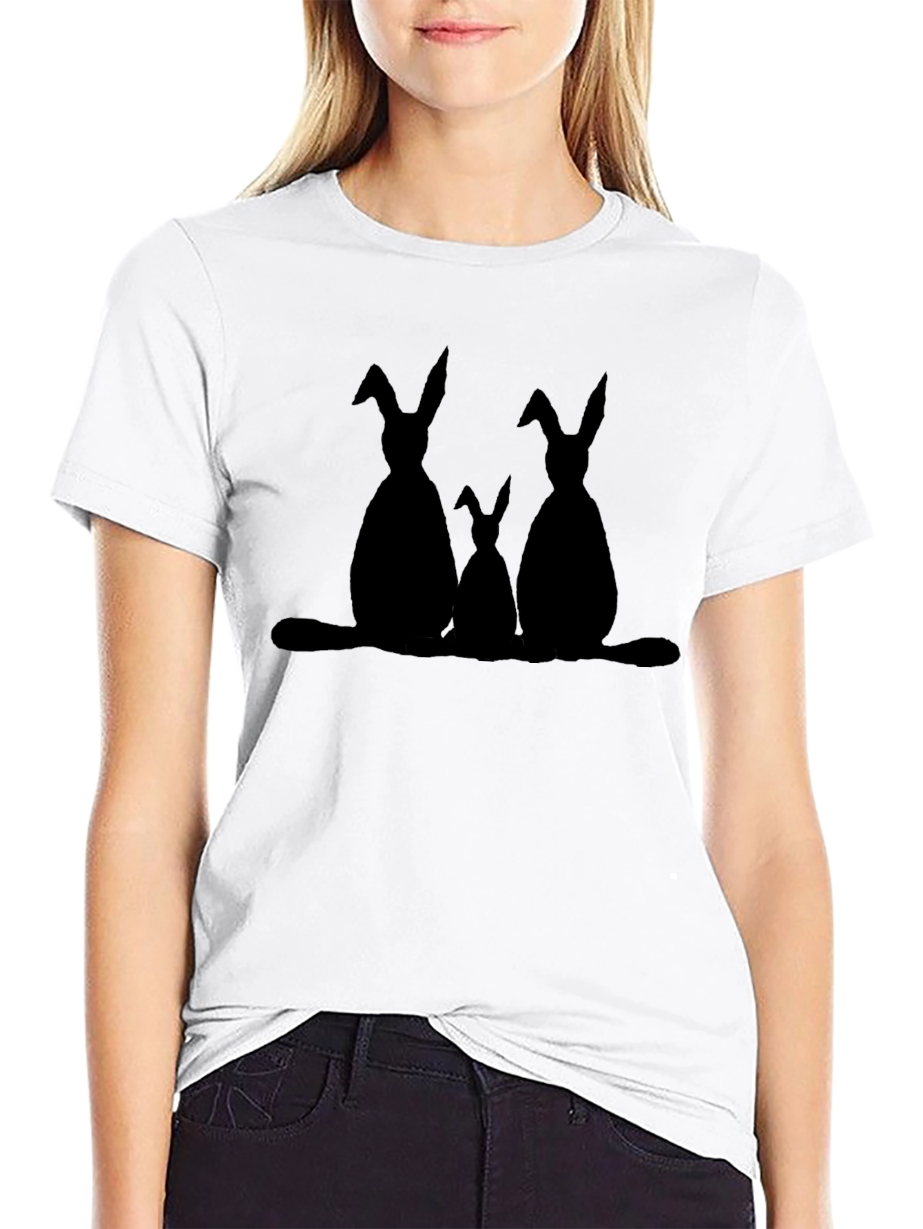 Easter Bunny Family Silhouette Black T-Shirt