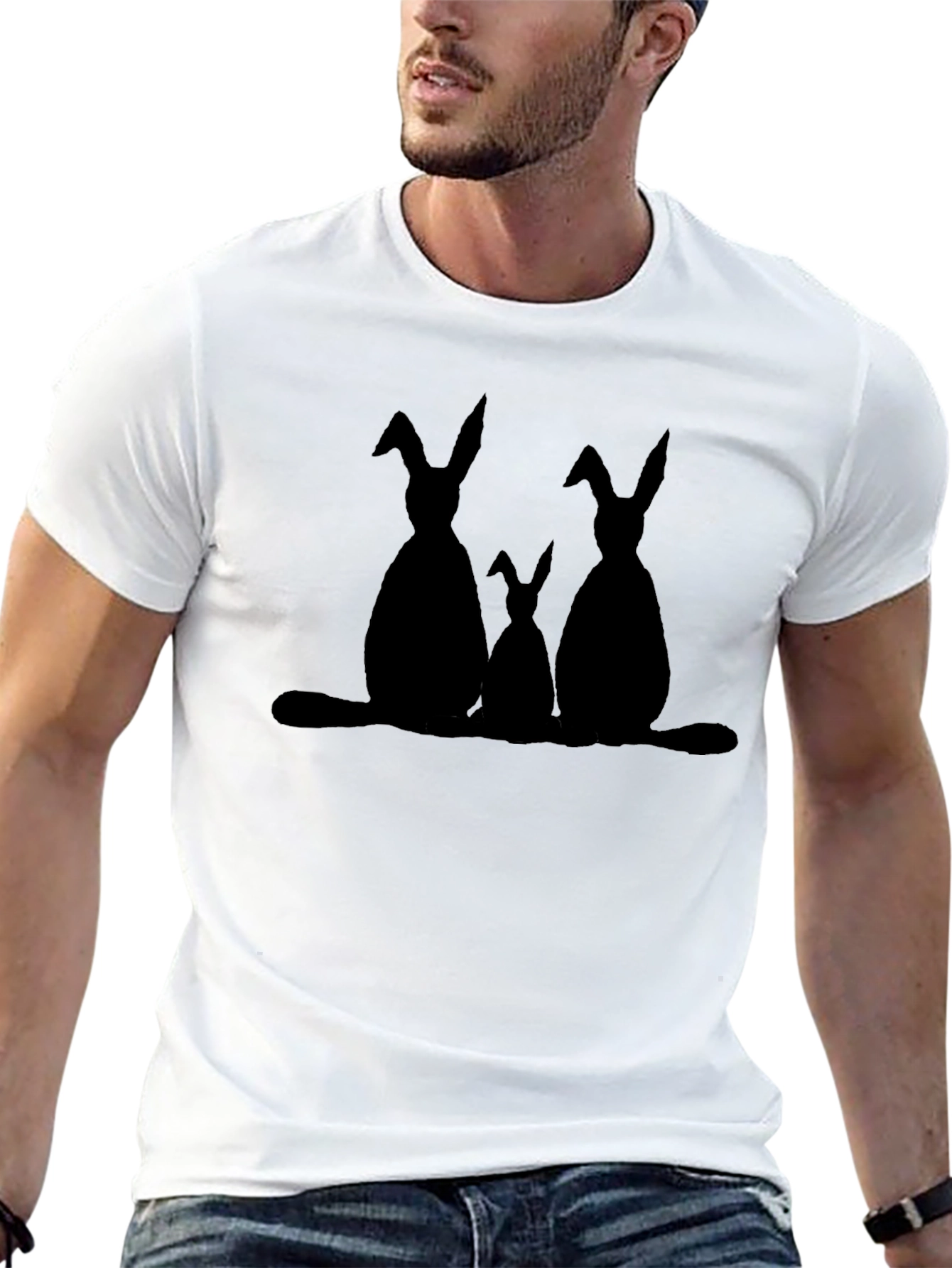 Easter Bunny Family Silhouette Black T-Shirt
