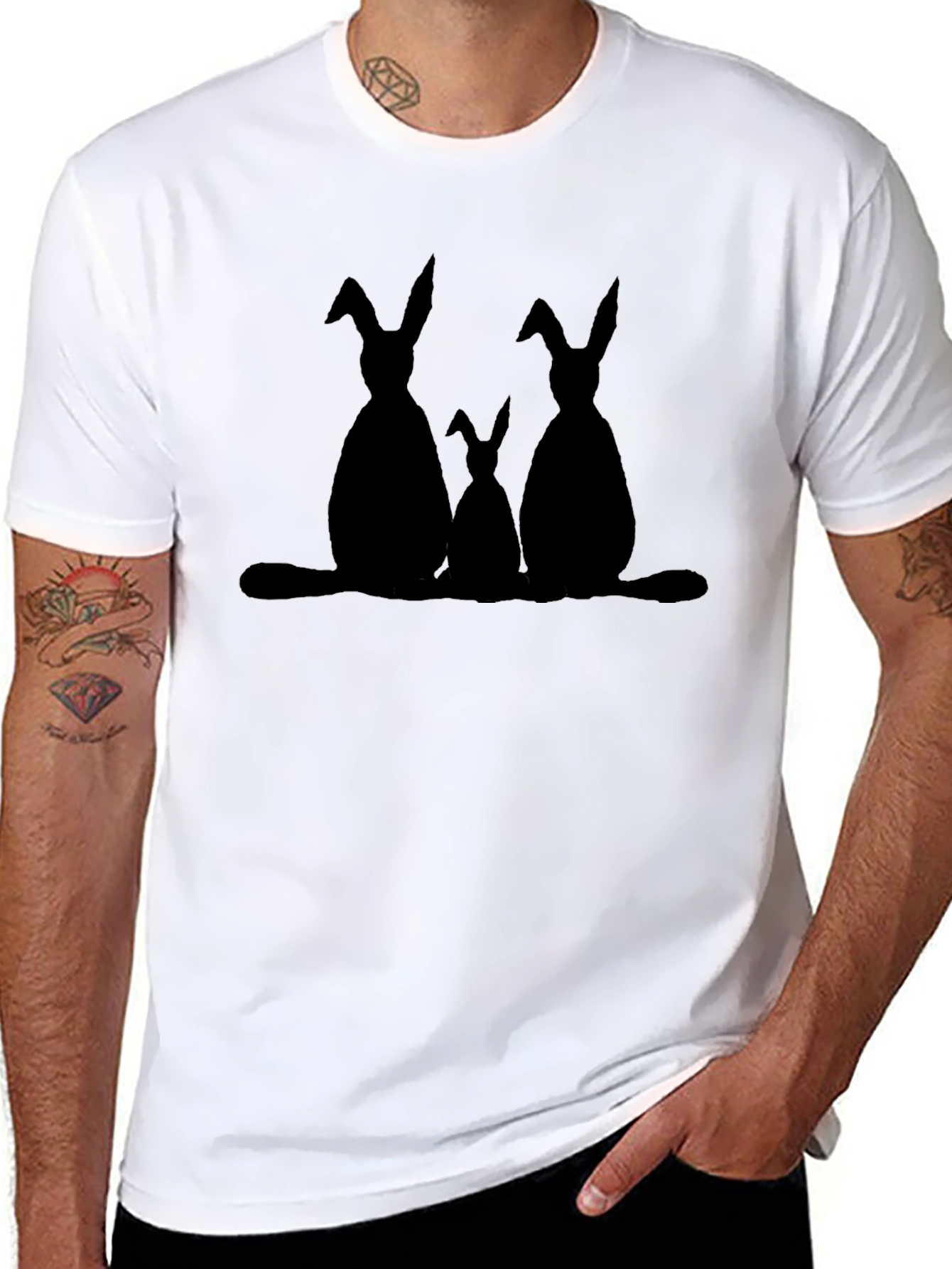 Easter Bunny Family Silhouette Black T-Shirt
