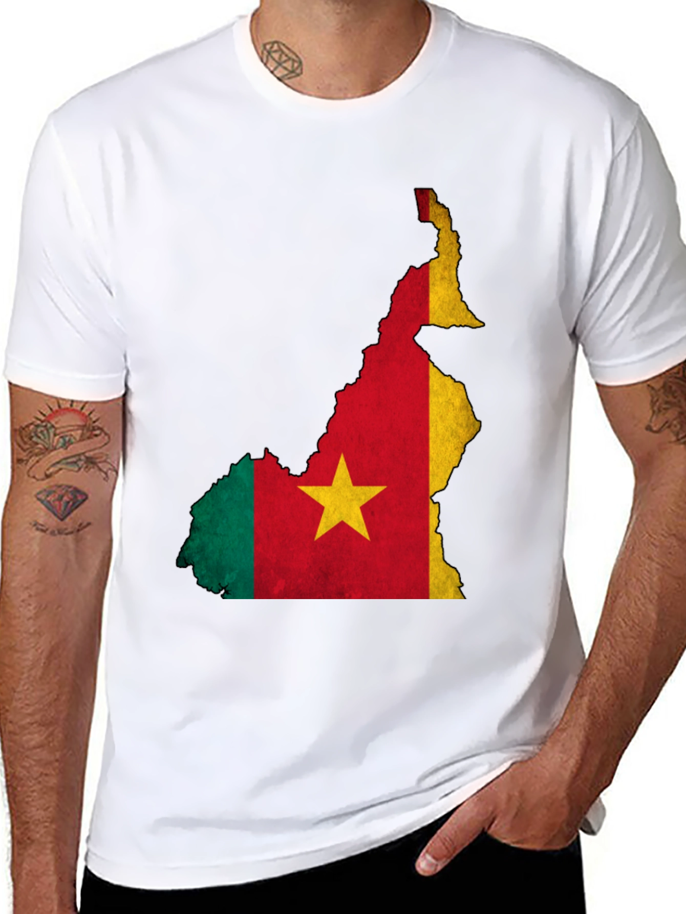 Cameroon Flag Map Black T-Shirt