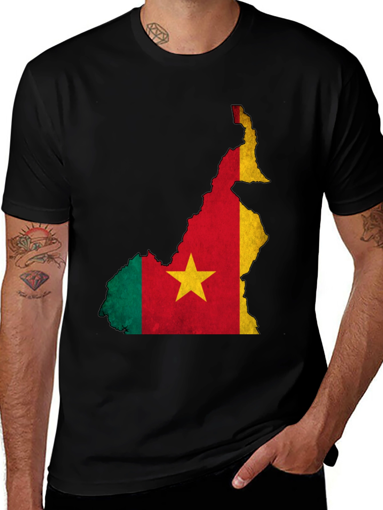Cameroon Flag Map Black T-Shirt