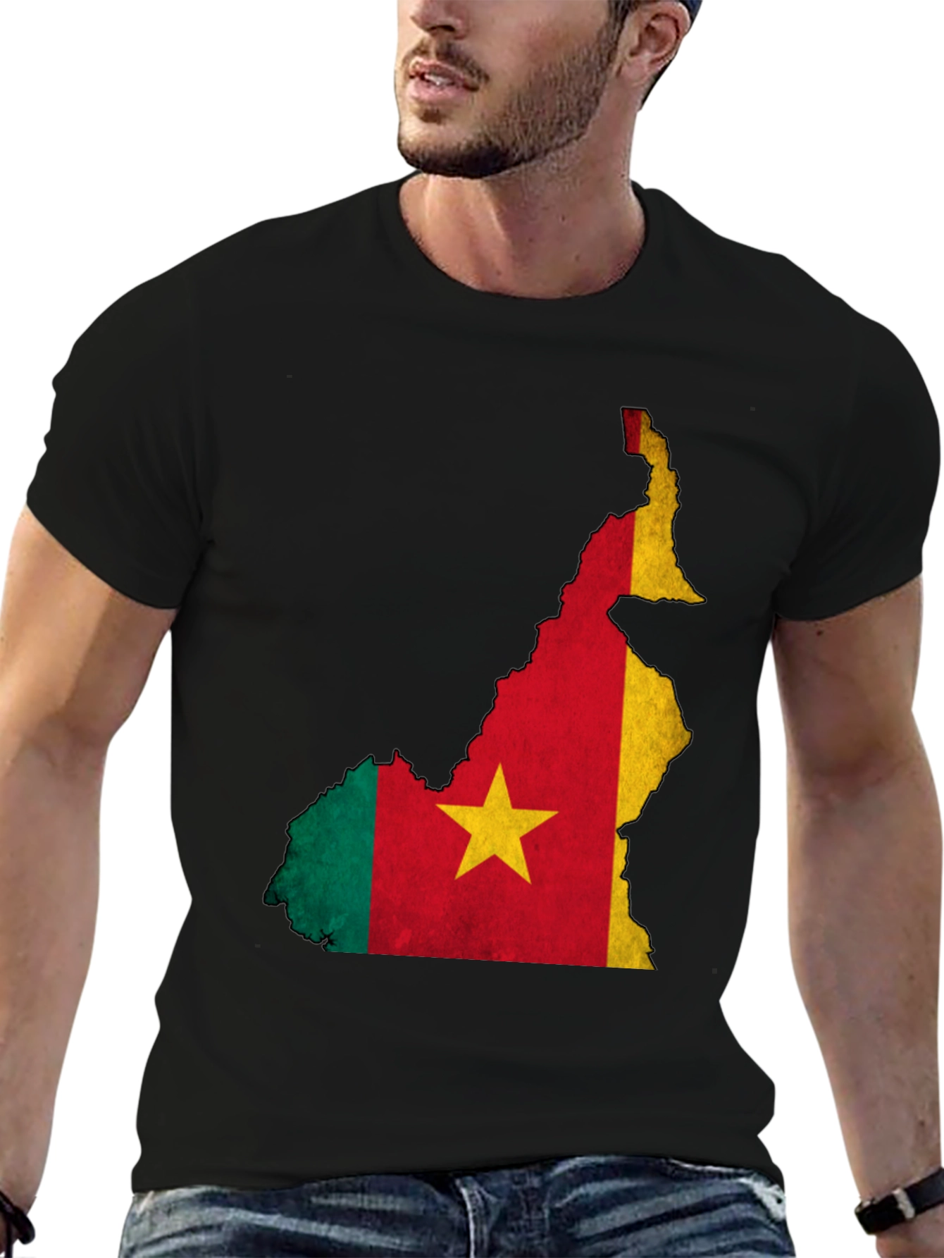 Cameroon Flag Map Black T-Shirt