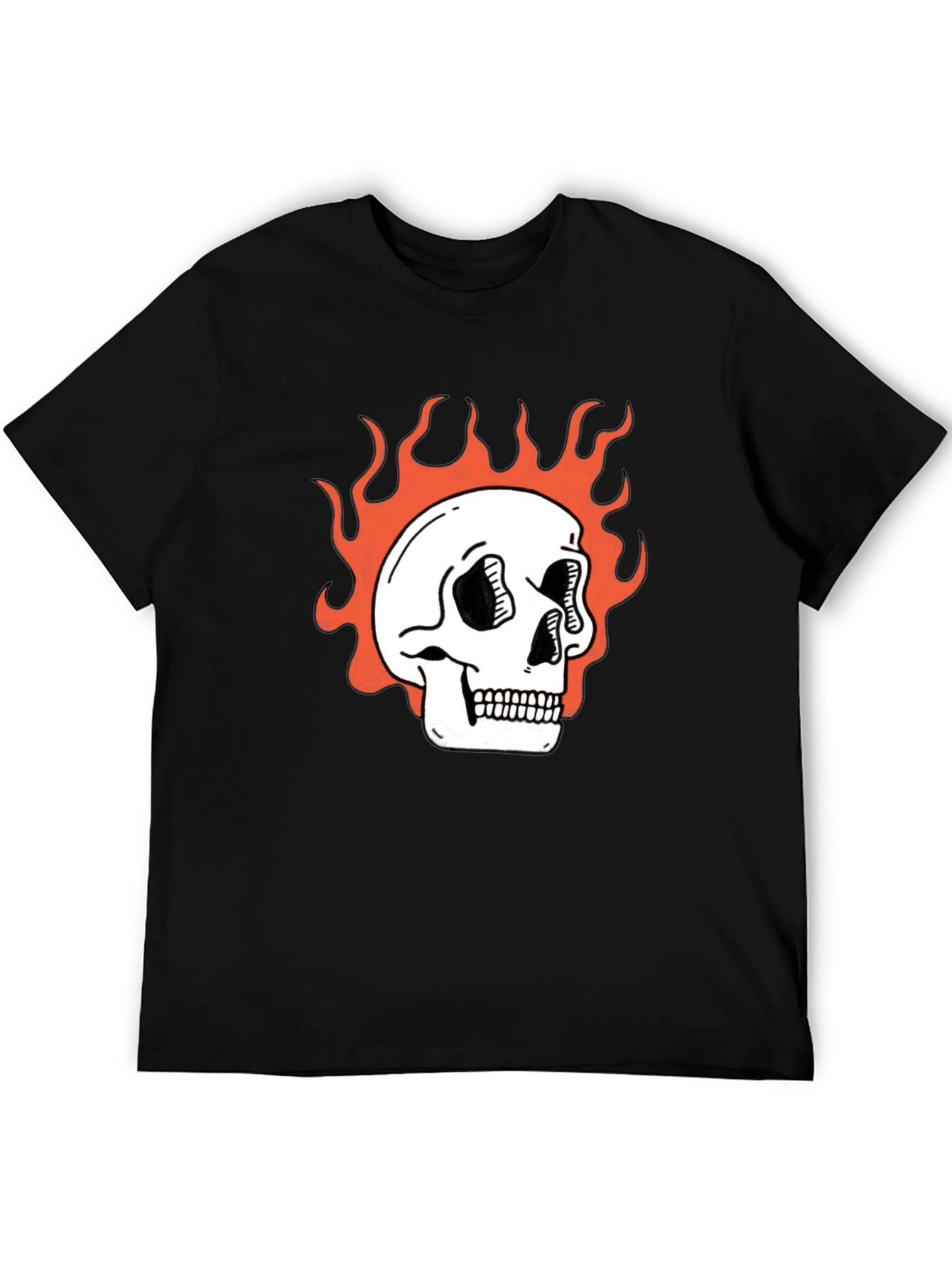 Flaming Skull Graphic Tee - Classic Black T-Shirt