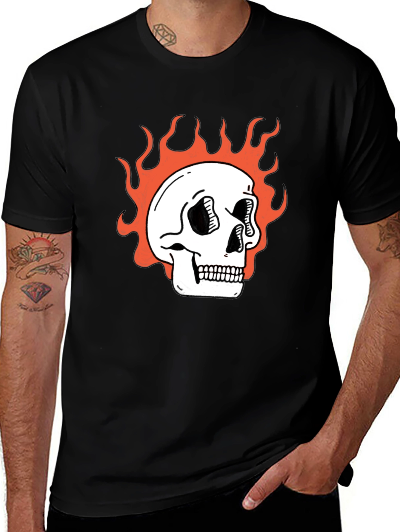 Flaming Skull Graphic Tee - Classic Black T-Shirt