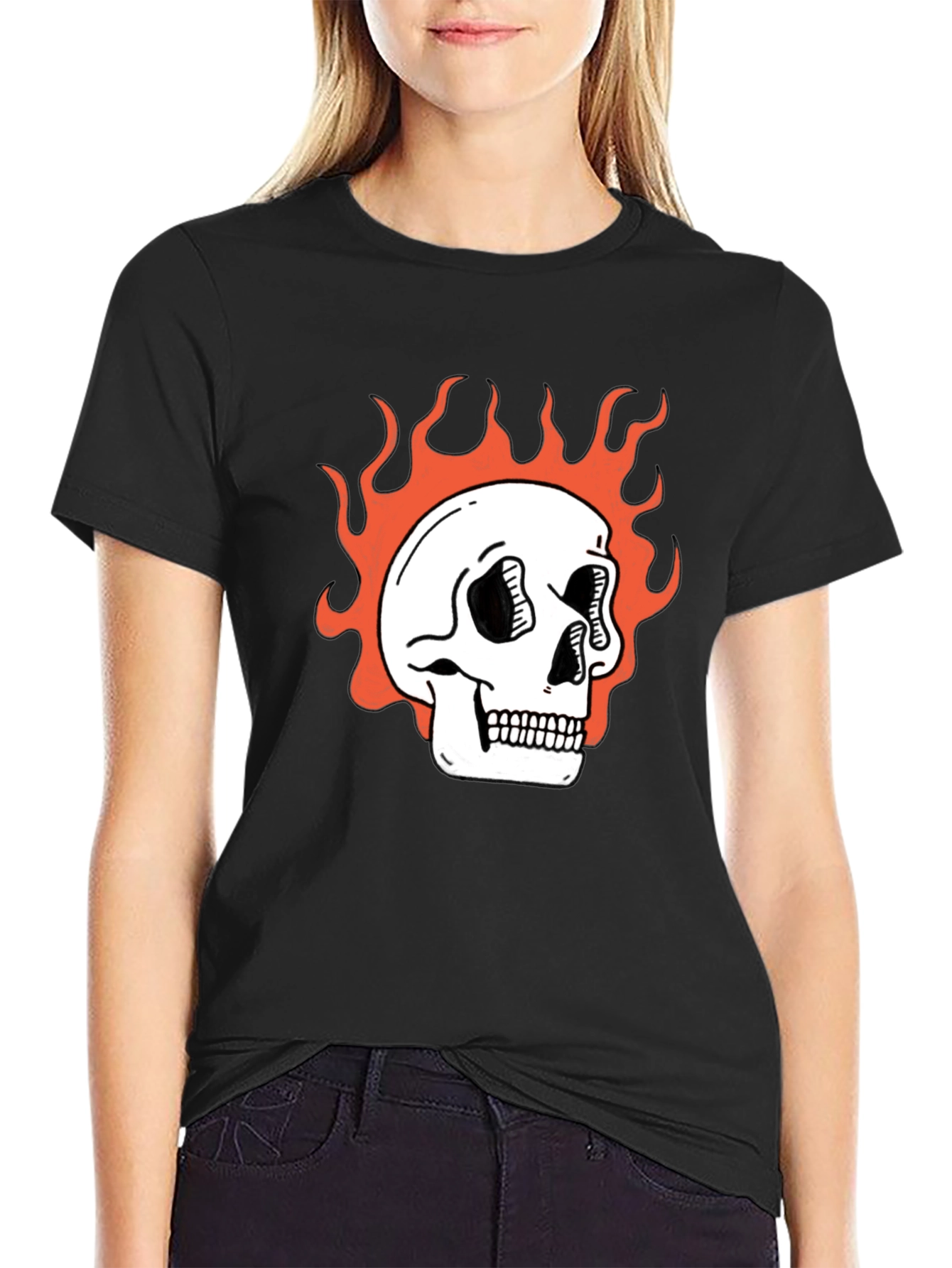 Flaming Skull Graphic Tee - Classic Black T-Shirt