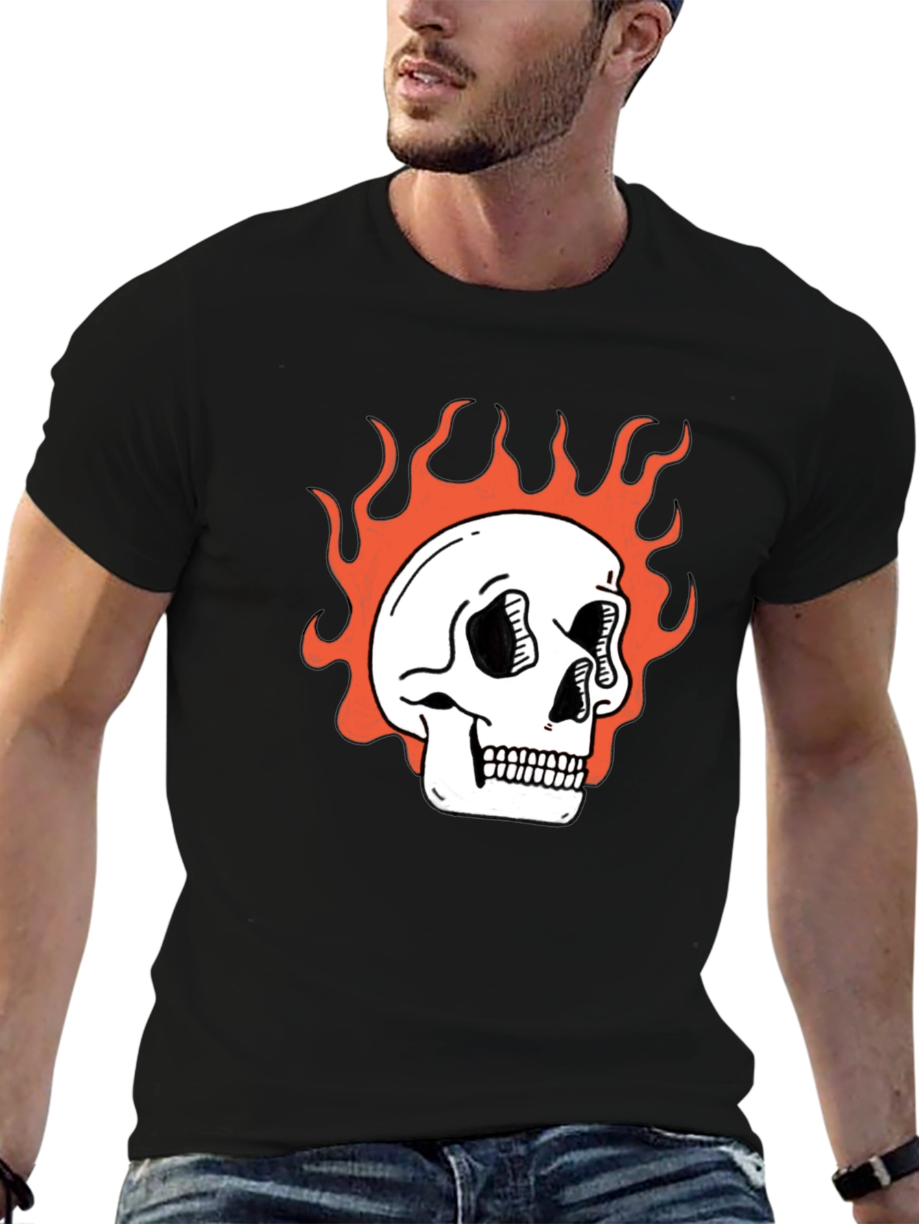 Flaming Skull Graphic Tee - Classic Black T-Shirt