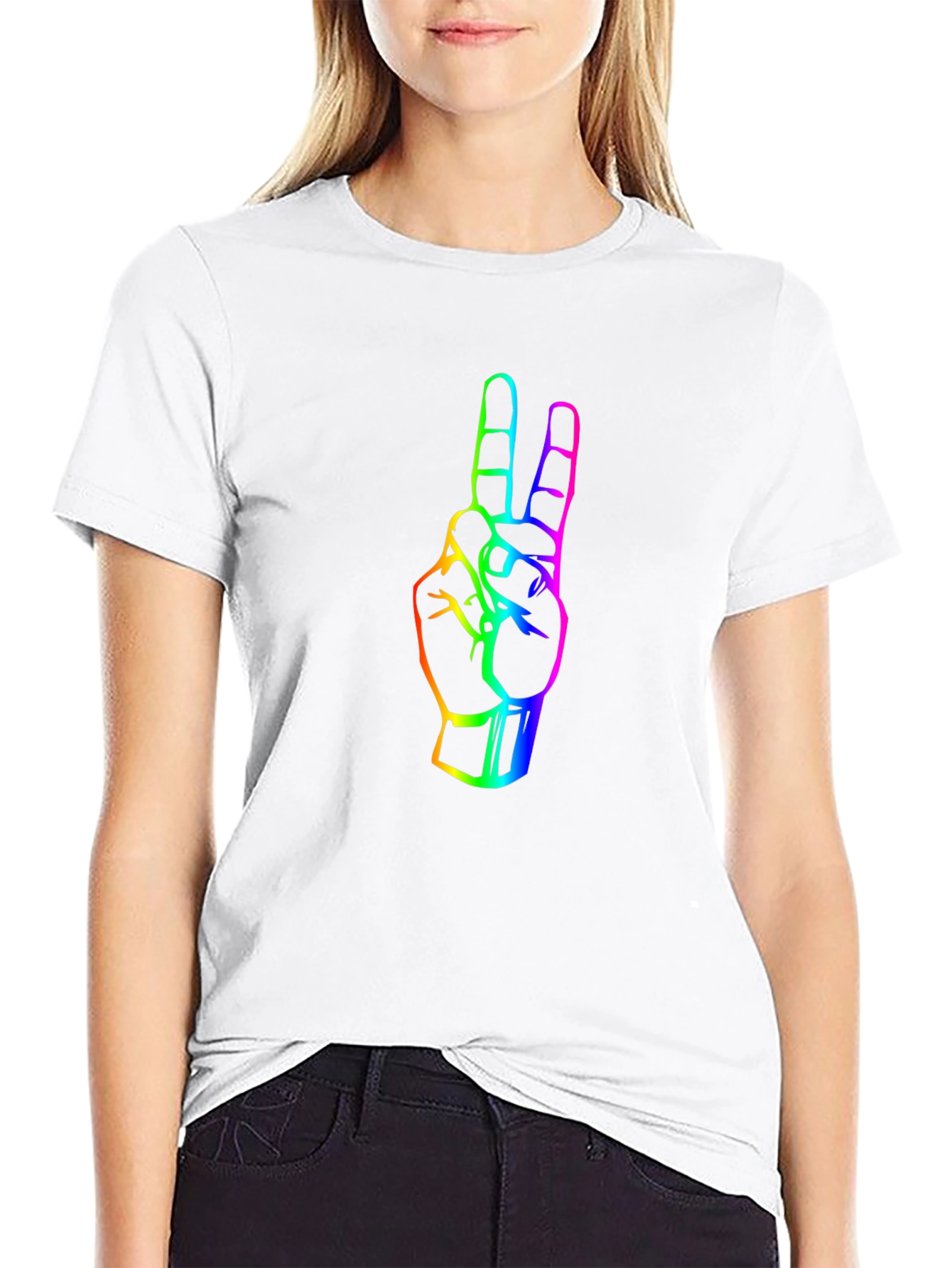 Rainbow Peace Sign Graphic Tee - Black Cotton T-Shirt