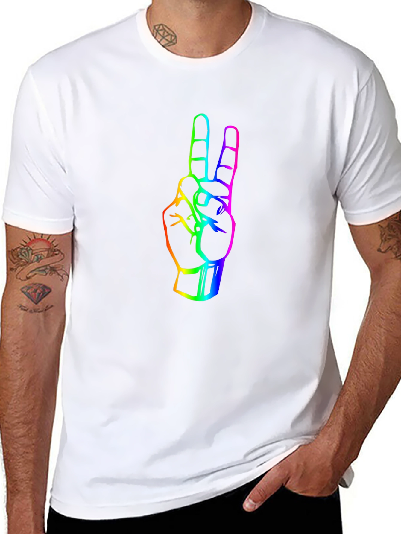 Rainbow Peace Sign Graphic Tee - Black Cotton T-Shirt