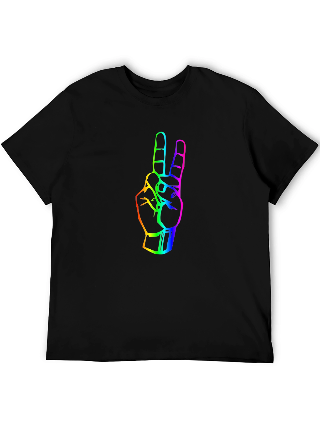 Rainbow Peace Sign Graphic Tee - Black Cotton T-Shirt