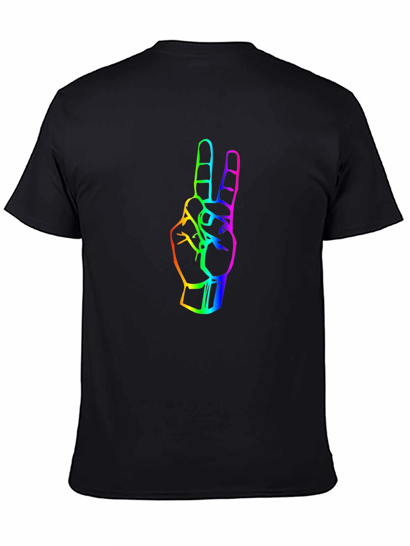 Rainbow Peace Sign Graphic Tee - Black Cotton T-Shirt