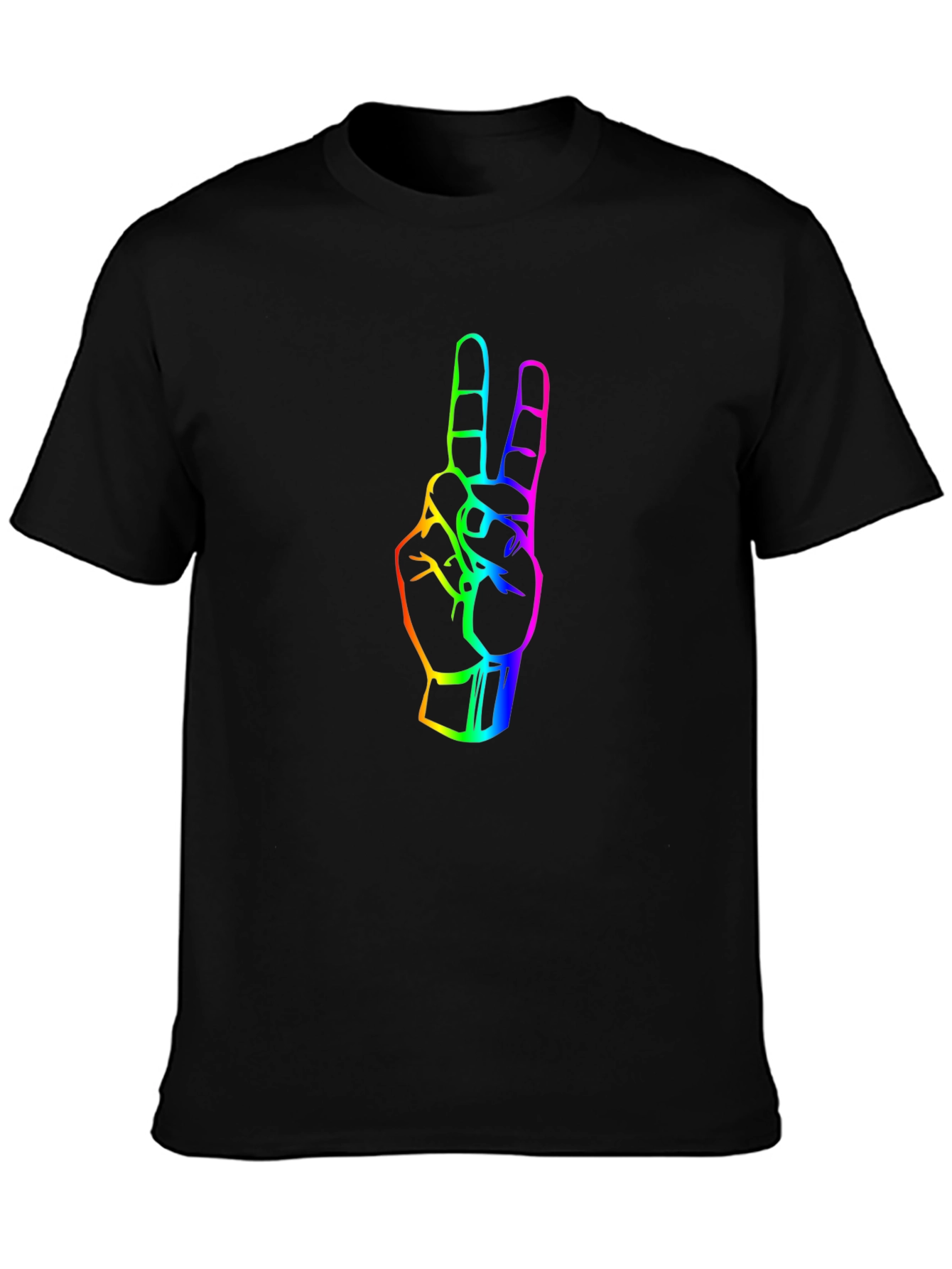 Rainbow Peace Sign Graphic Tee - Black Cotton T-Shirt