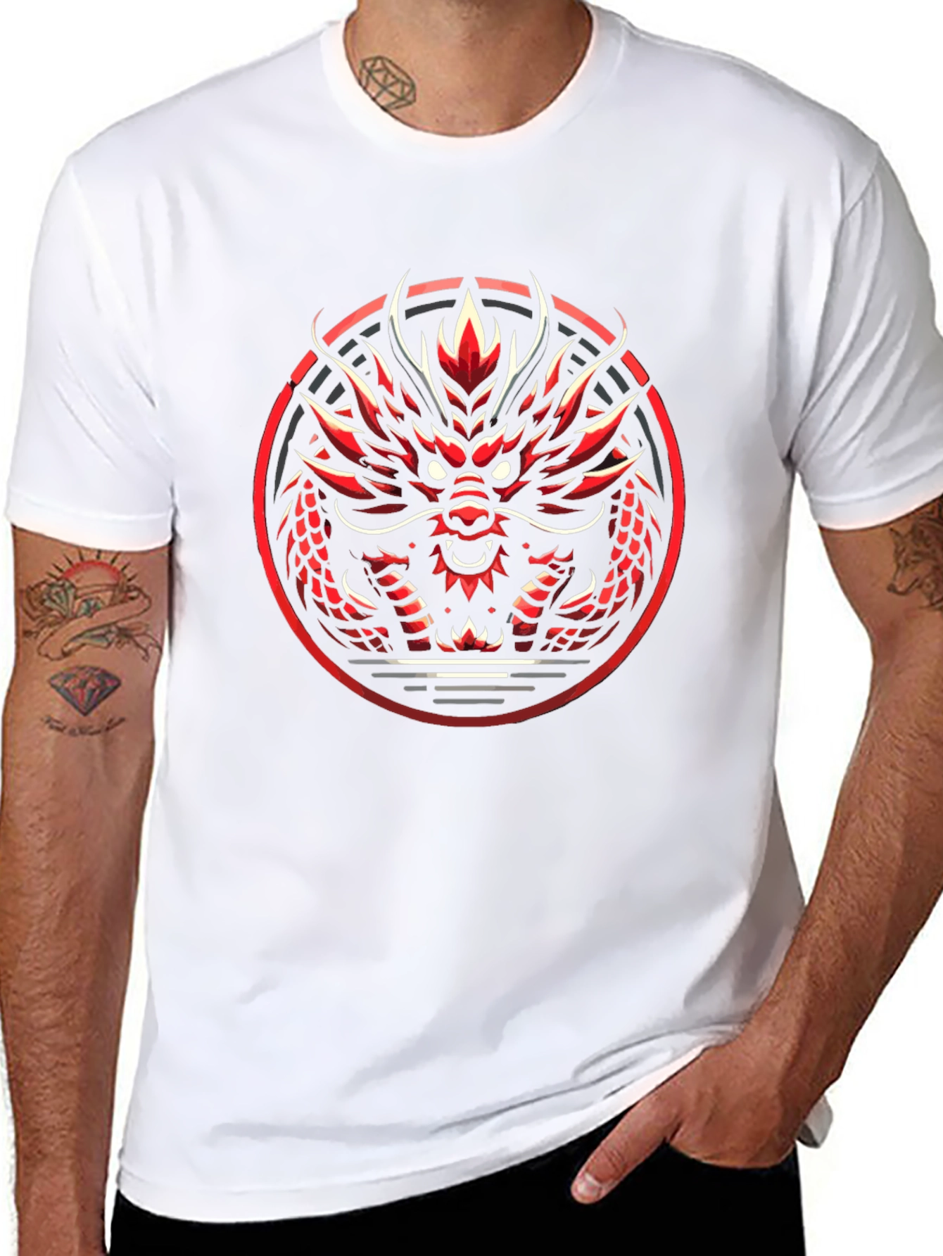 Red Dragon Graphic Tee - Bold Asian Design