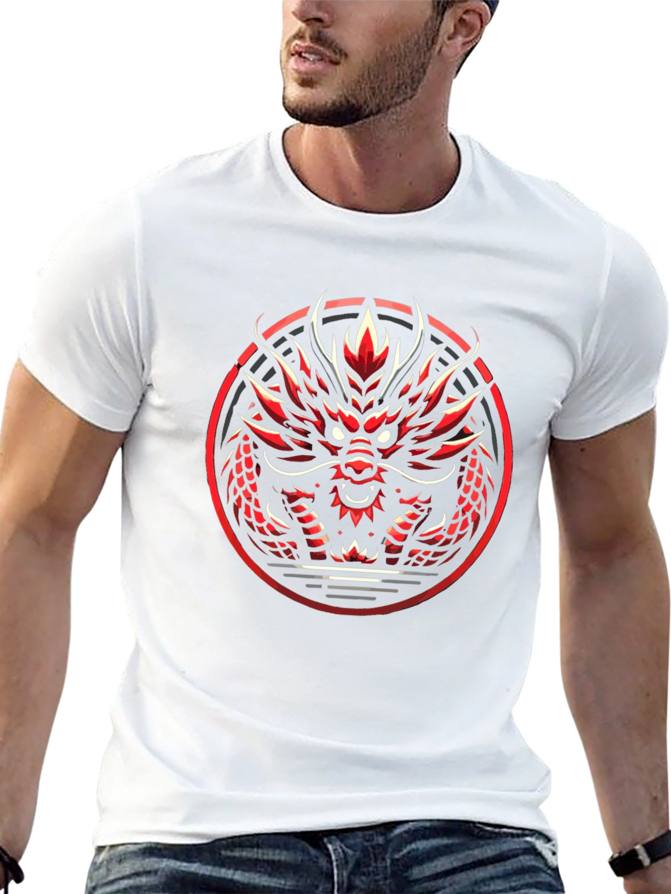Red Dragon Graphic Tee - Bold Asian Design
