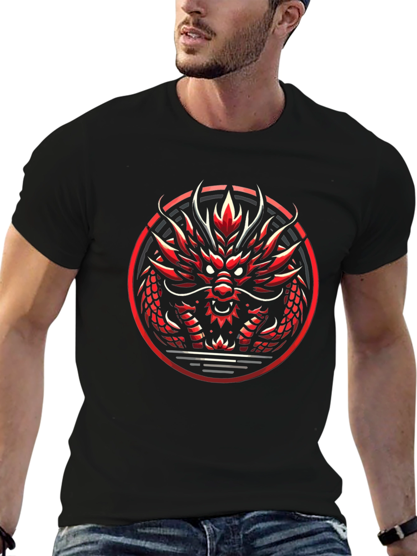 Red Dragon Graphic Tee - Bold Asian Design