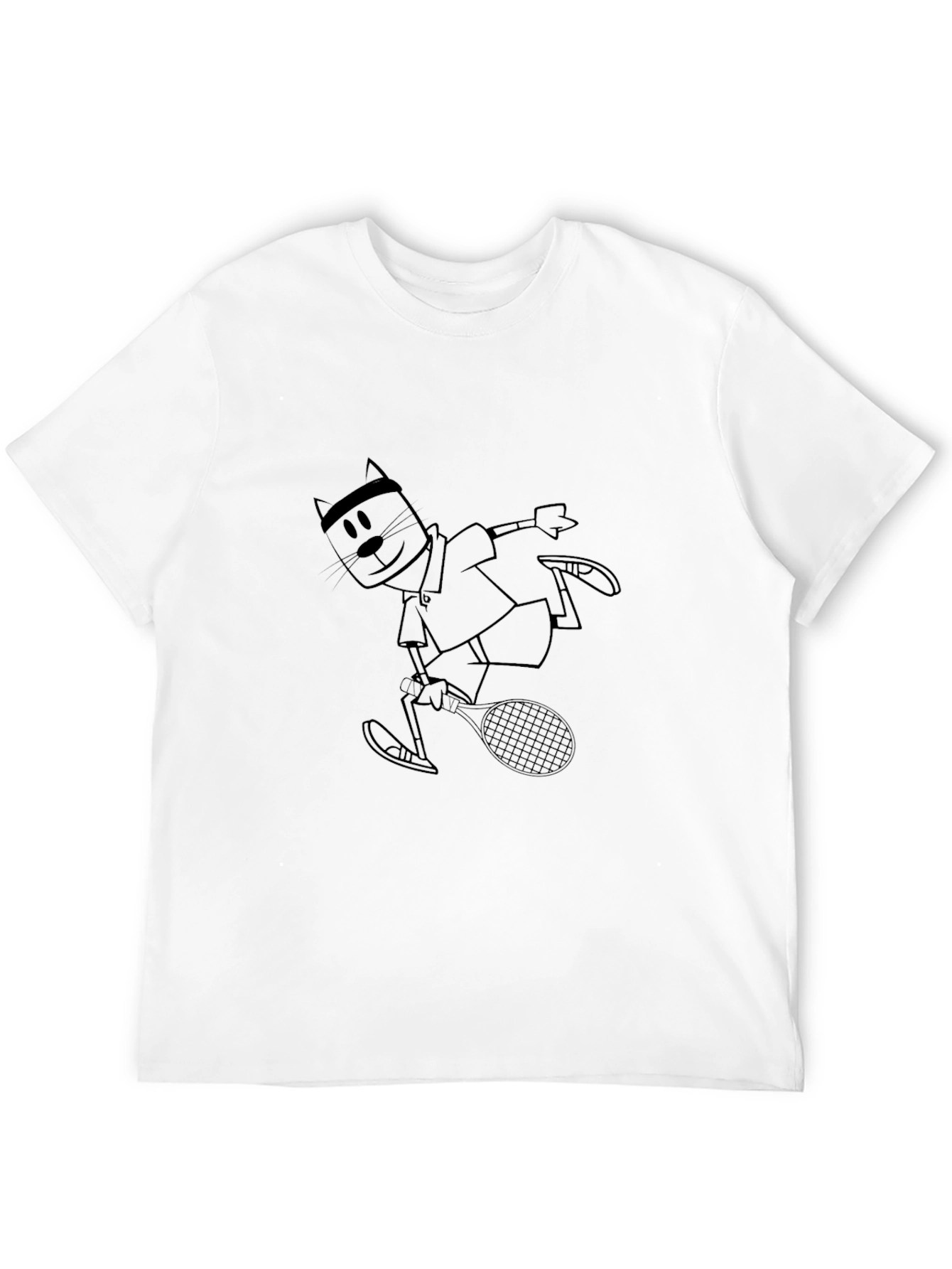 Cartoon Tennis Cat T-Shirt - Black