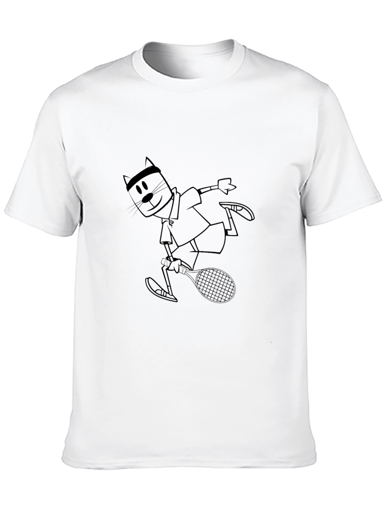 Cartoon Tennis Cat T-Shirt - Black