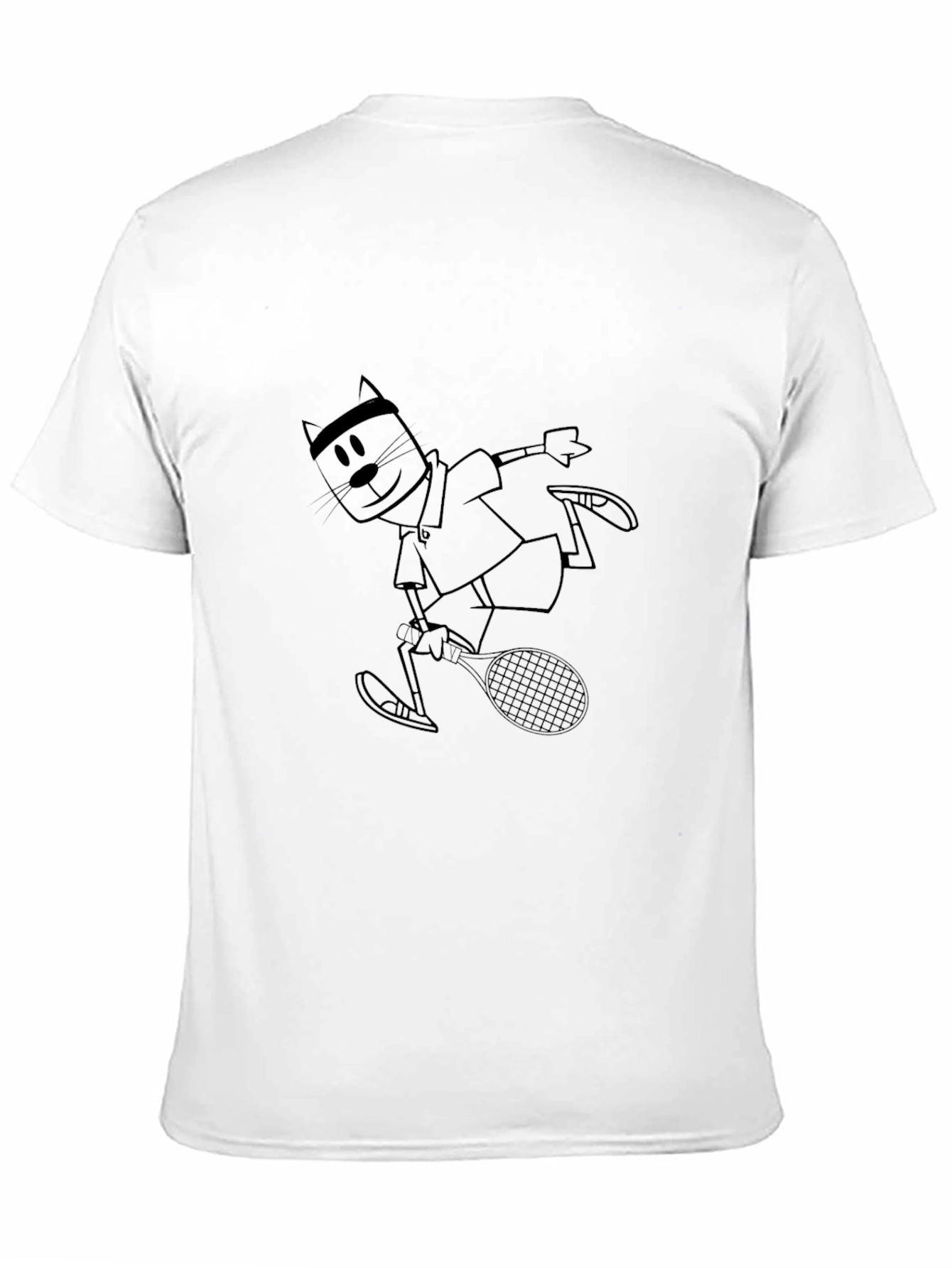Cartoon Tennis Cat T-Shirt - Black