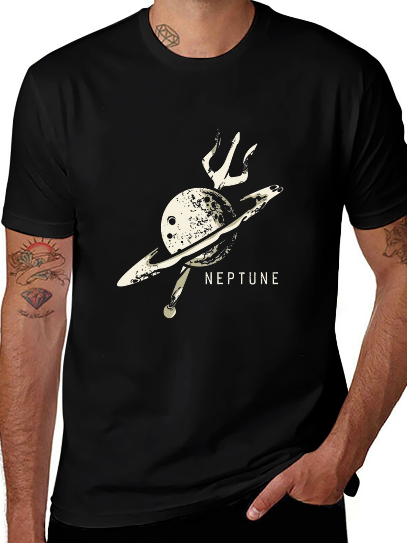 Neptune Planet Graphic Black T-Shirt