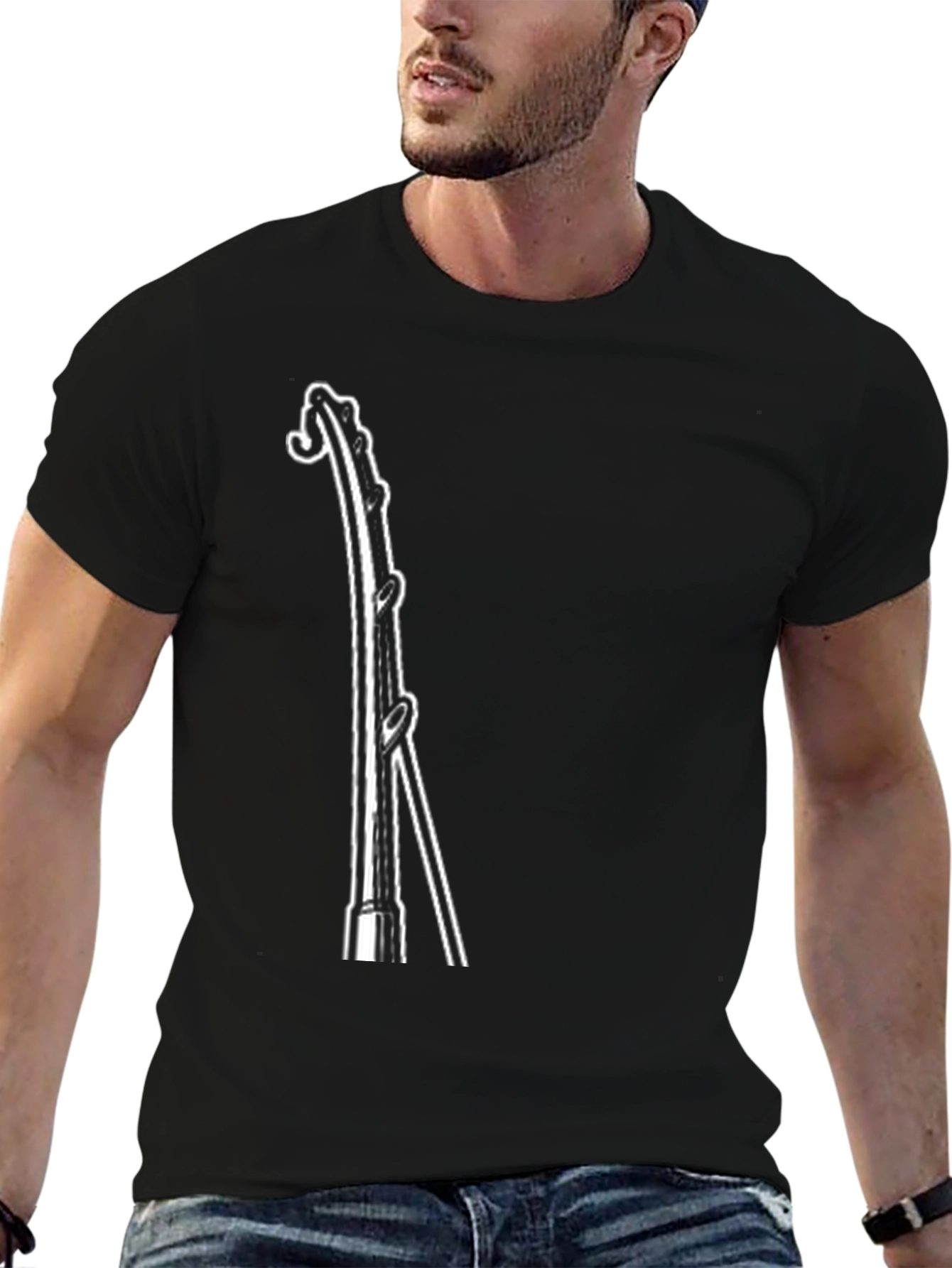 Fishing Rod Graphic Tee - Black Cotton T-Shirt