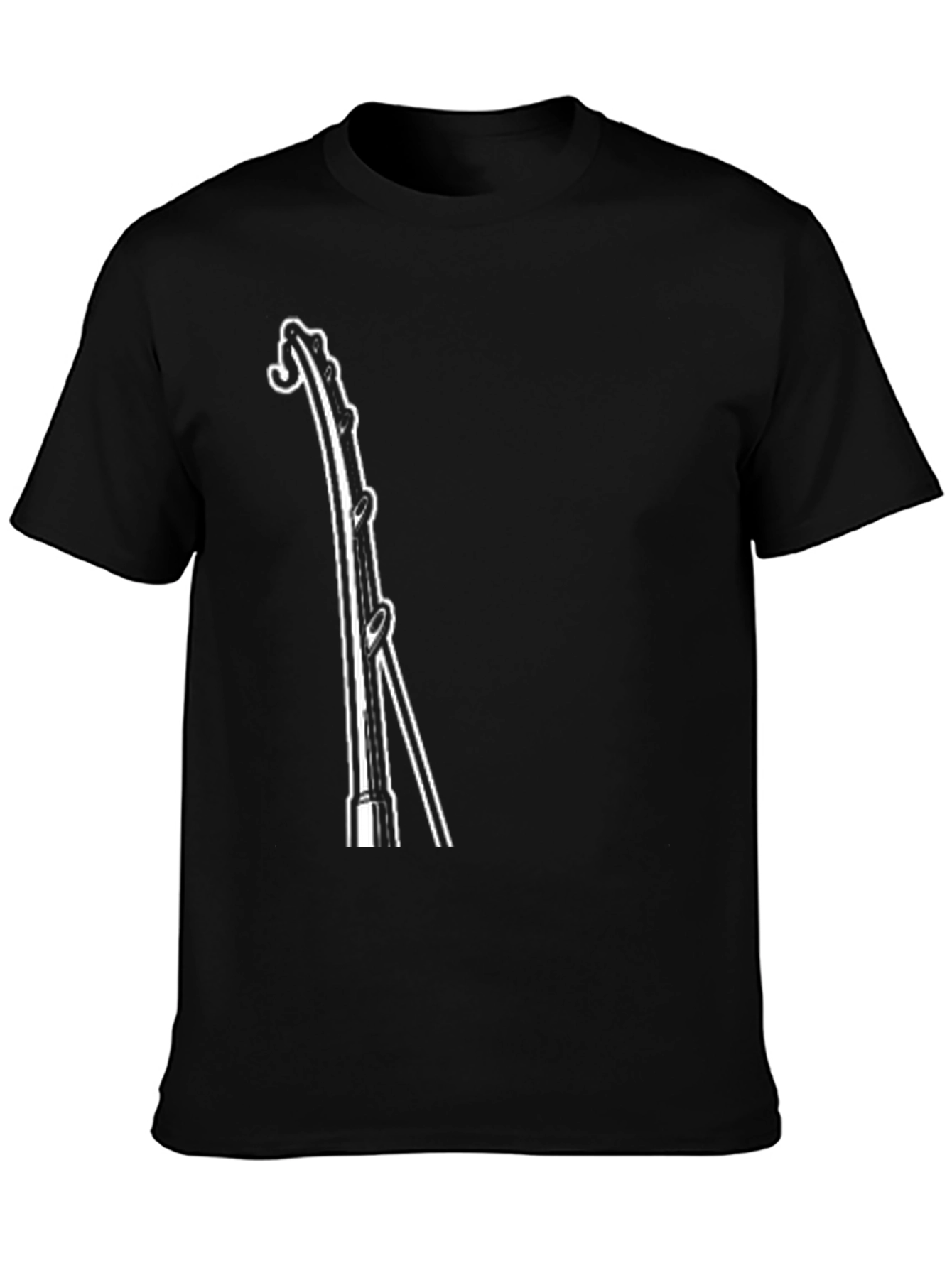 Fishing Rod Graphic Tee - Black Cotton T-Shirt