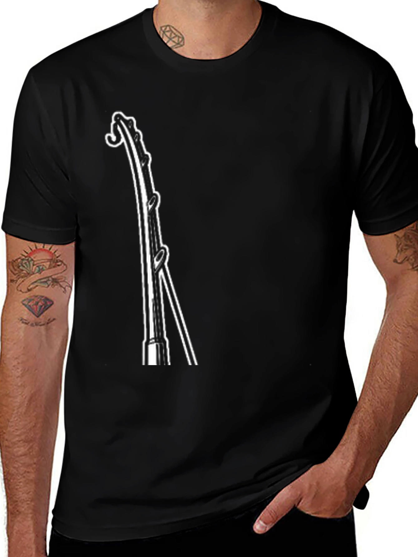 Fishing Rod Graphic Tee - Black Cotton T-Shirt