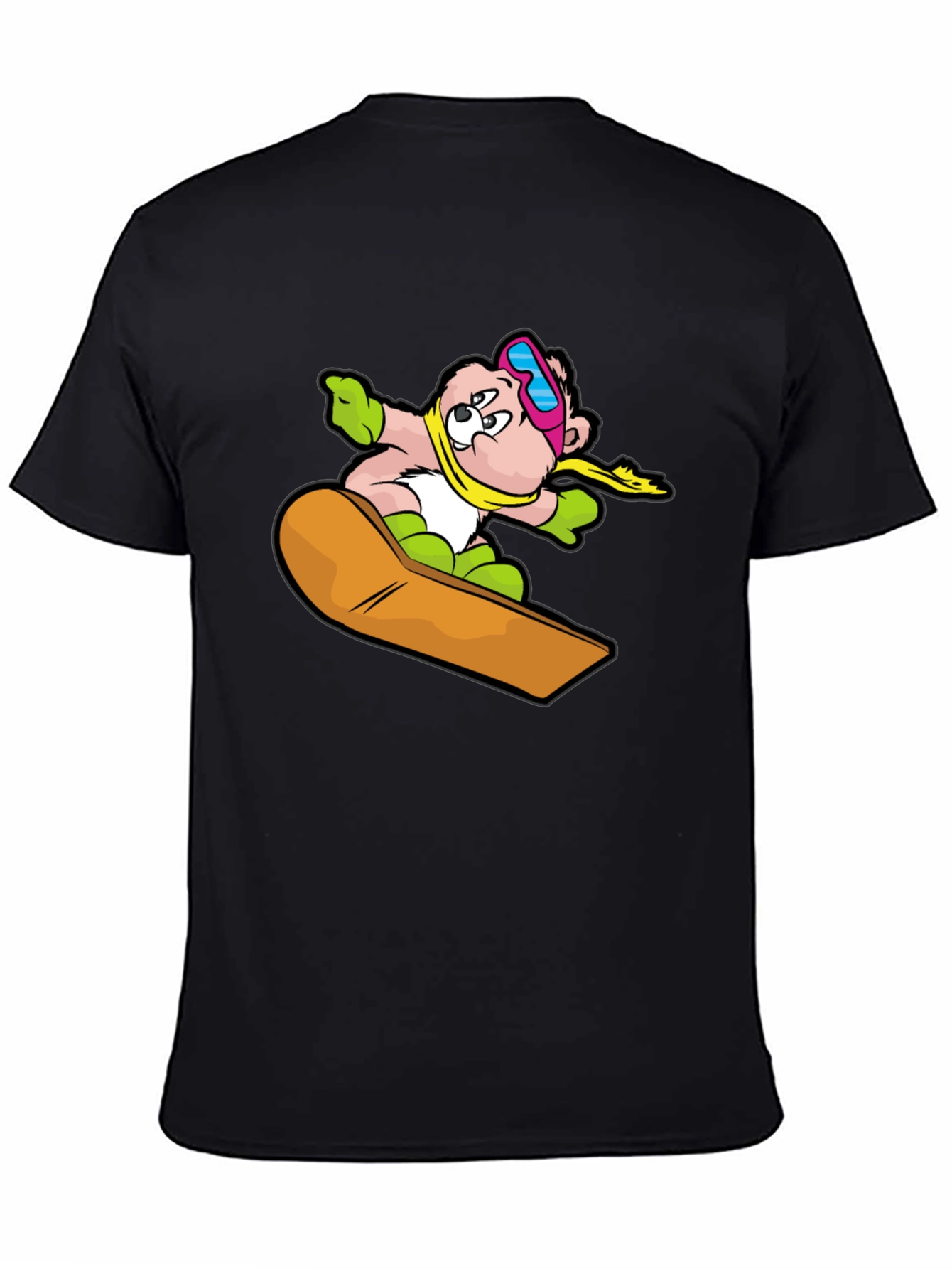 Snowboard Bear Graphic Tee - Black Cotton T-Shirt