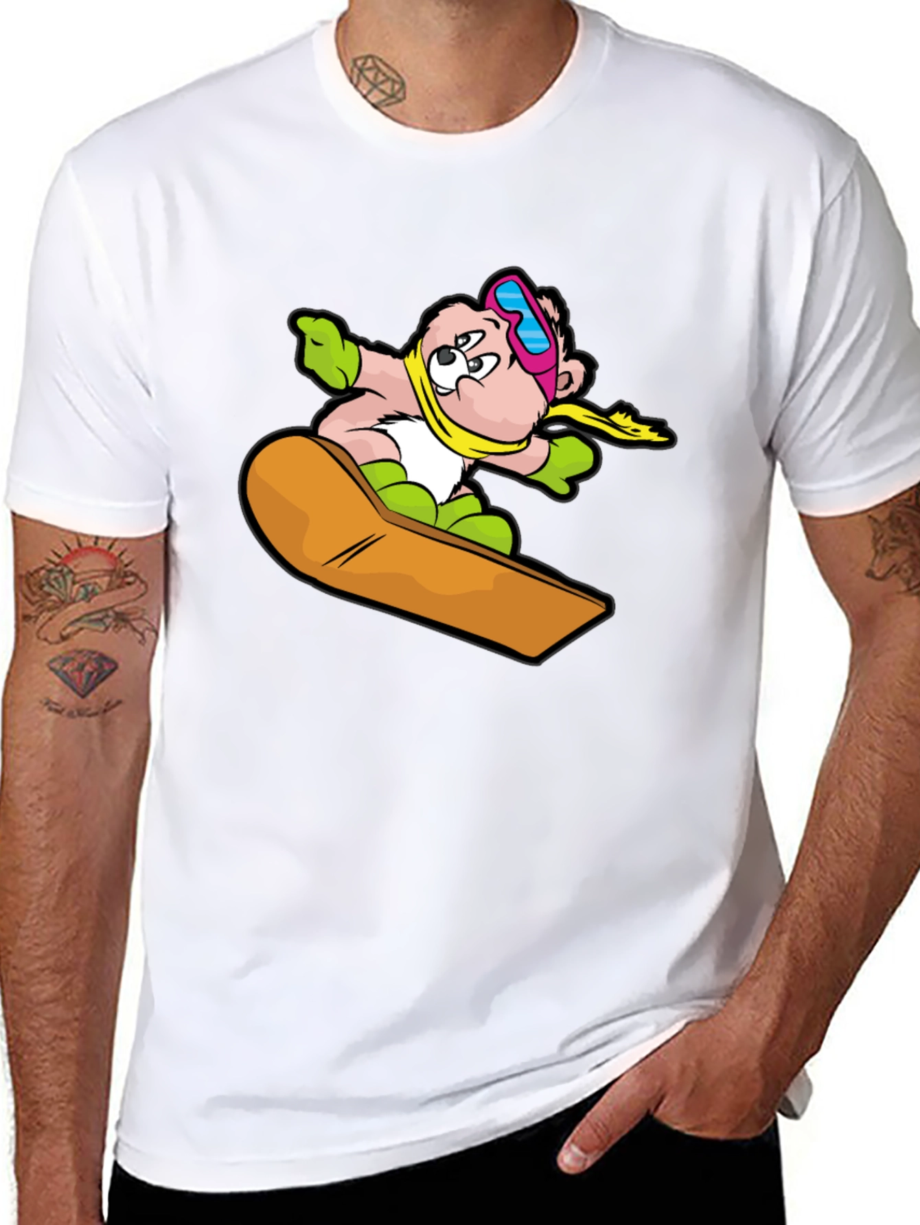 Snowboard Bear Graphic Tee - Black Cotton T-Shirt