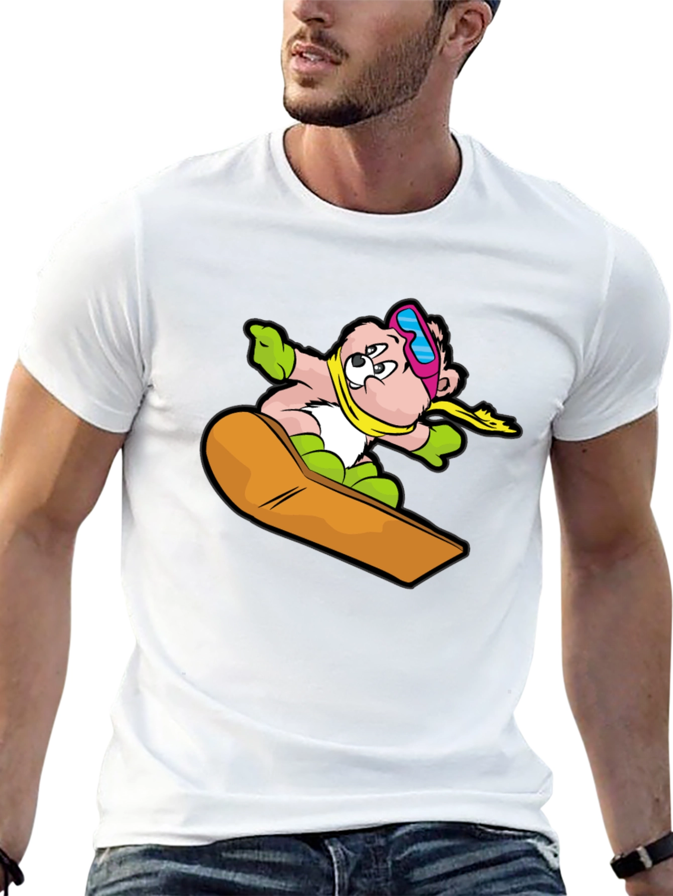 Snowboard Bear Graphic Tee - Black Cotton T-Shirt