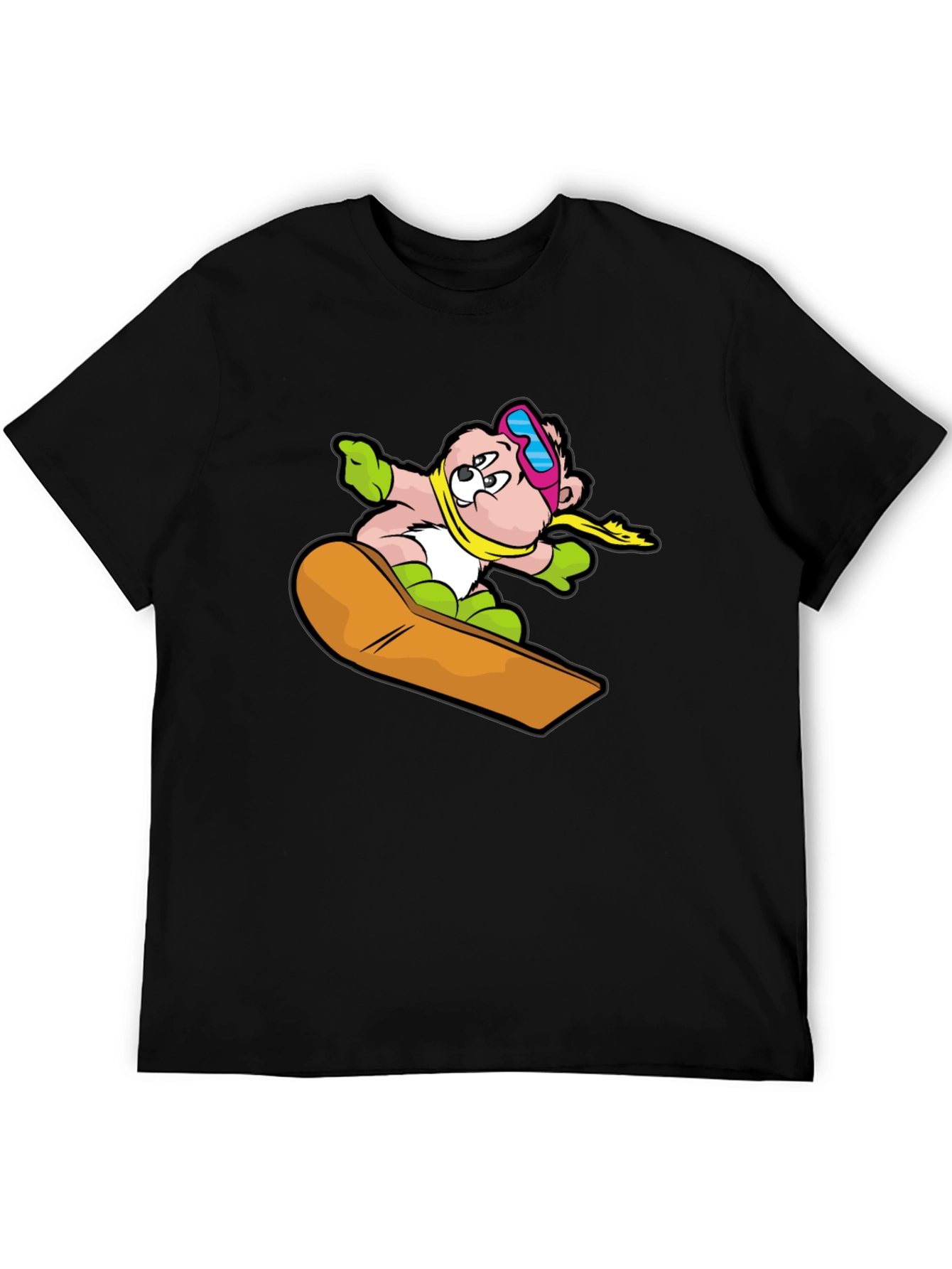 Snowboard Bear Graphic Tee - Black Cotton T-Shirt