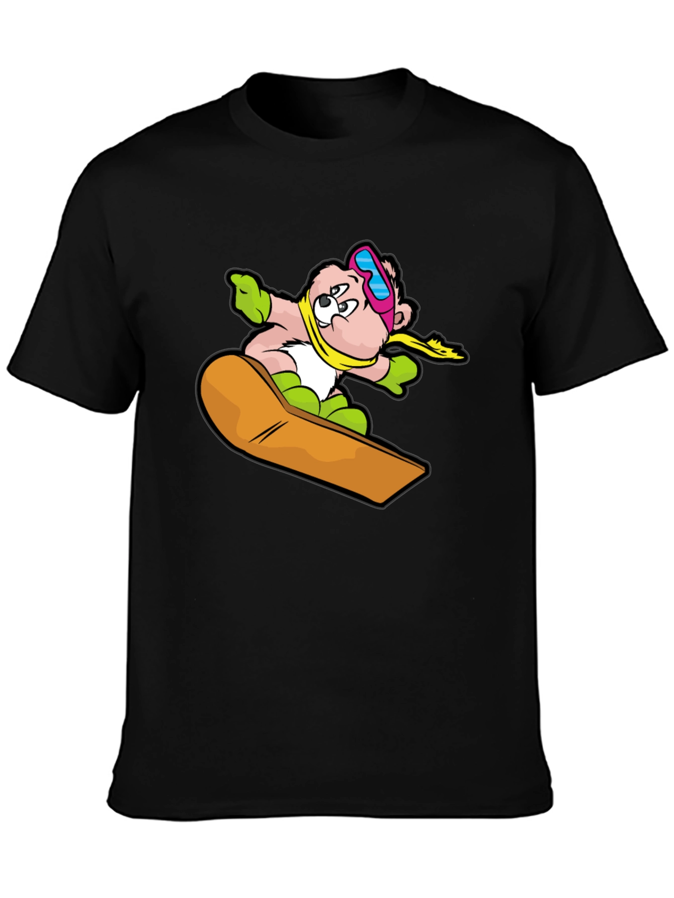 Snowboard Bear Graphic Tee - Black Cotton T-Shirt