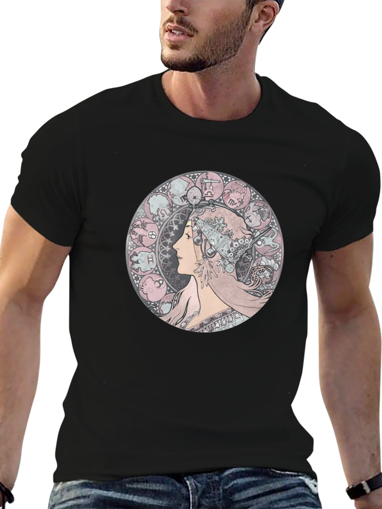 Zodiac Woman Graphic Tee - Black Cotton T-Shirt