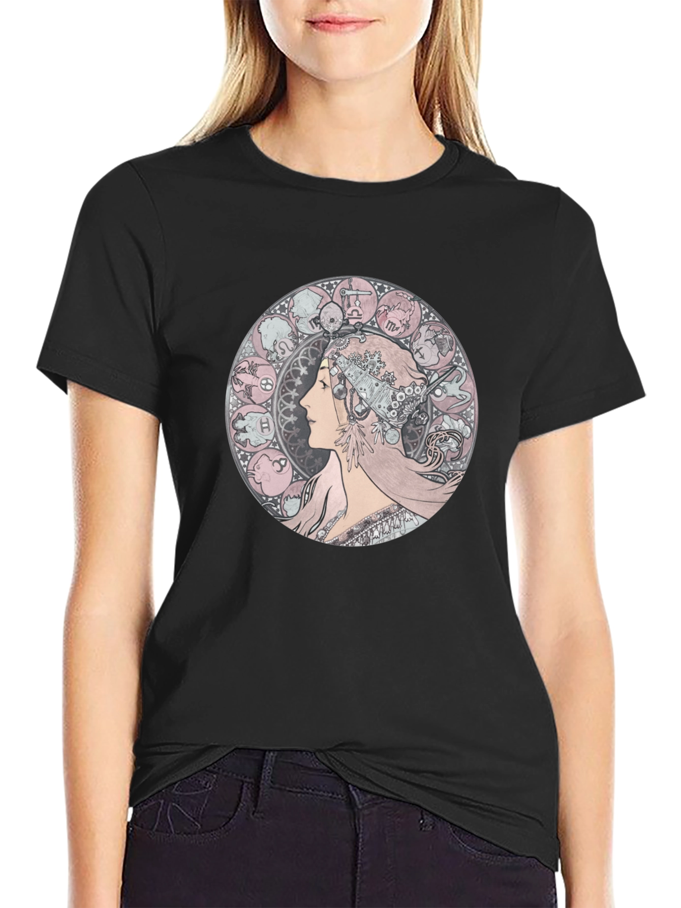 Zodiac Woman Graphic Tee - Black Cotton T-Shirt