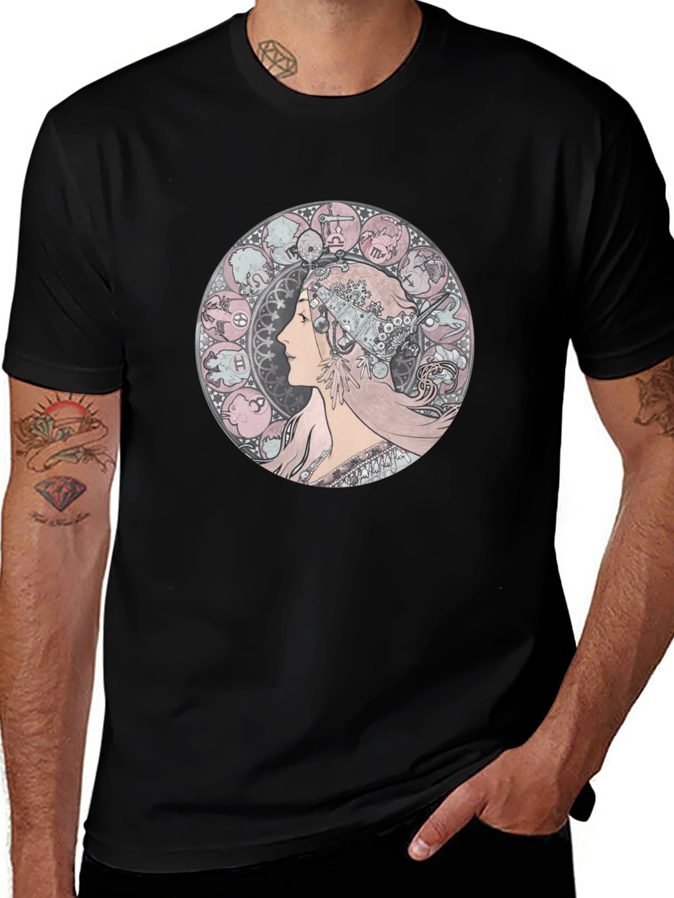 Zodiac Woman Graphic Tee - Black Cotton T-Shirt