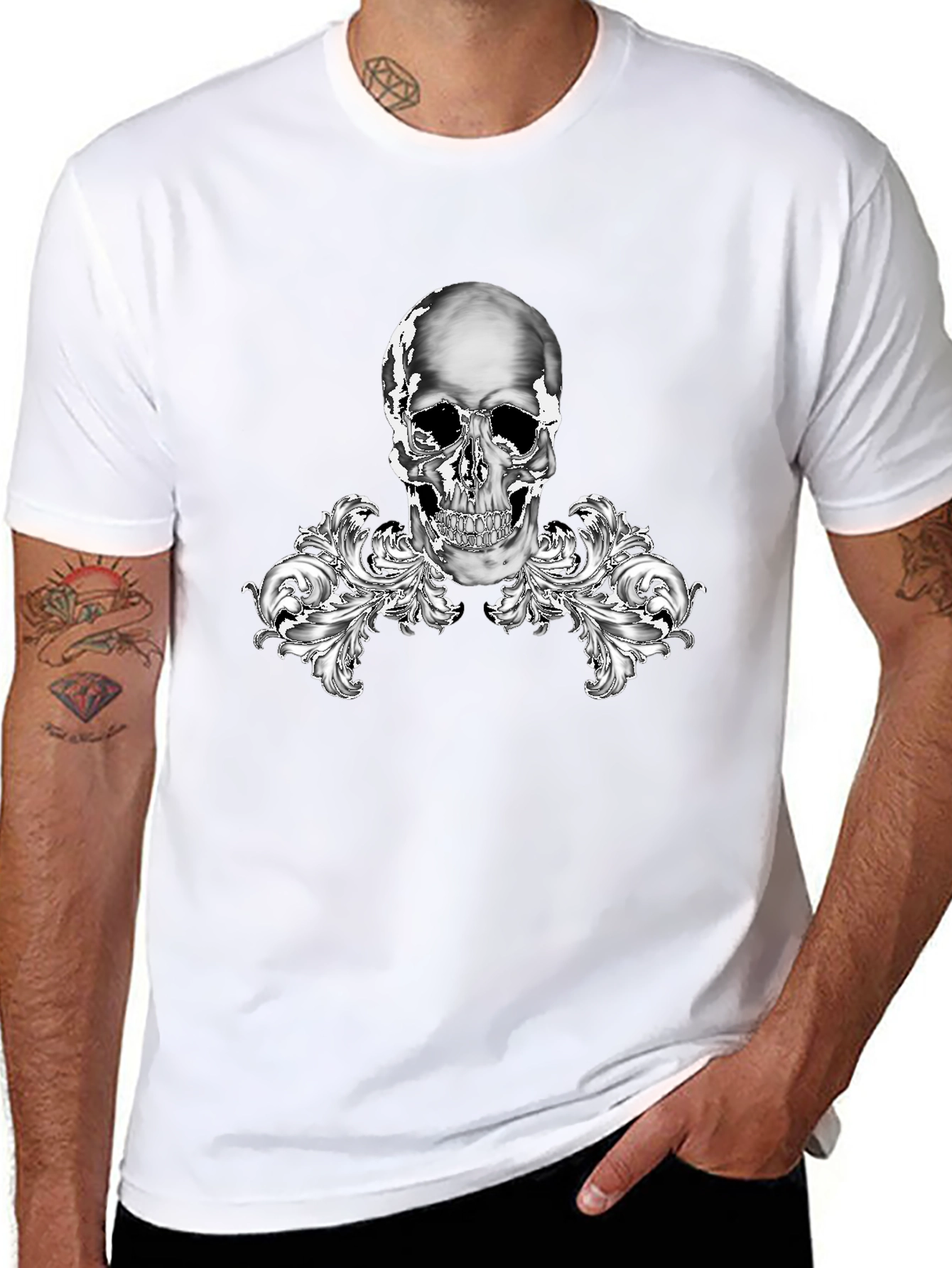 Skull & Flourish Graphic Tee - Stylish Black T-Shirt