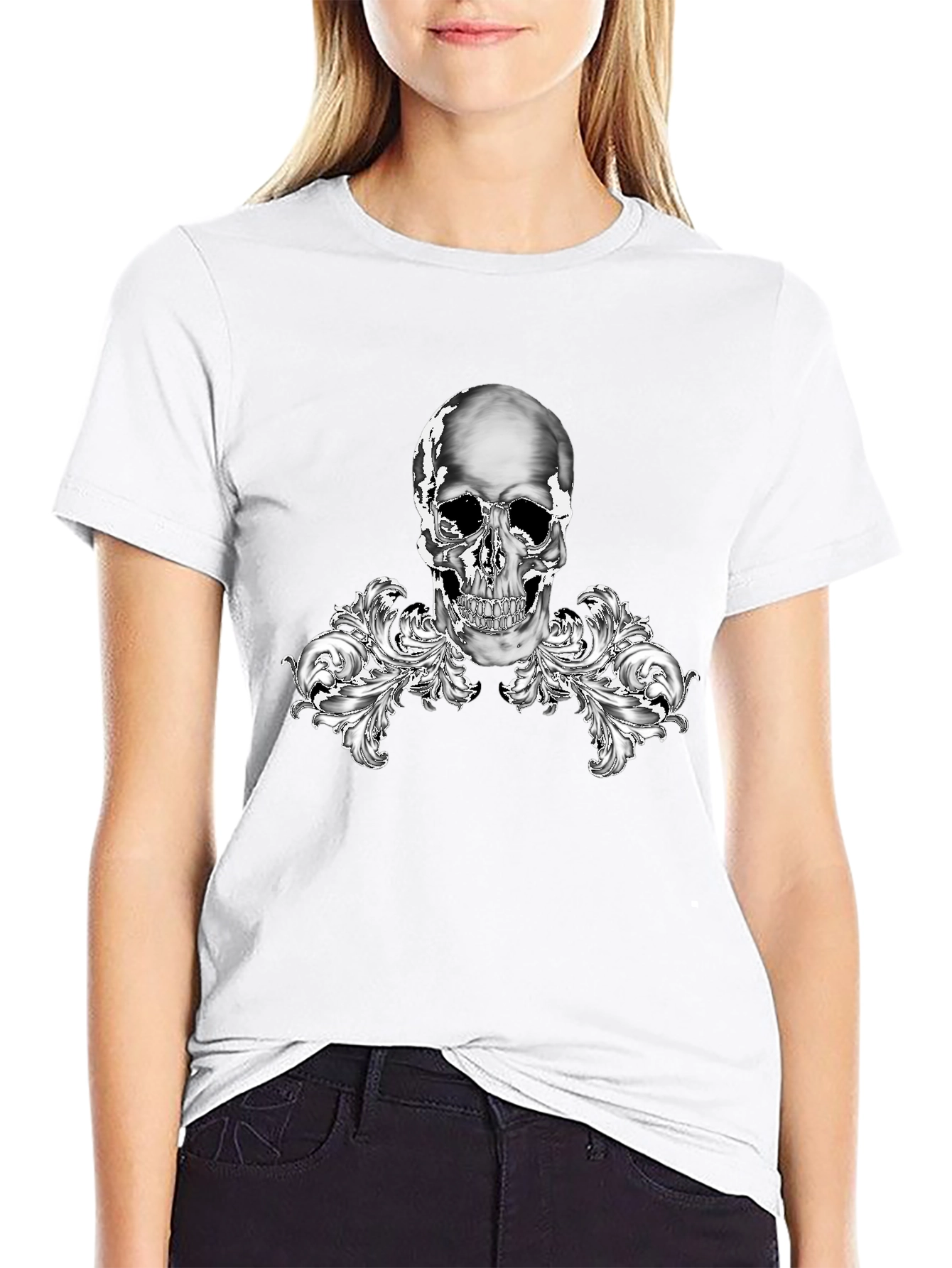 Skull & Flourish Graphic Tee - Stylish Black T-Shirt