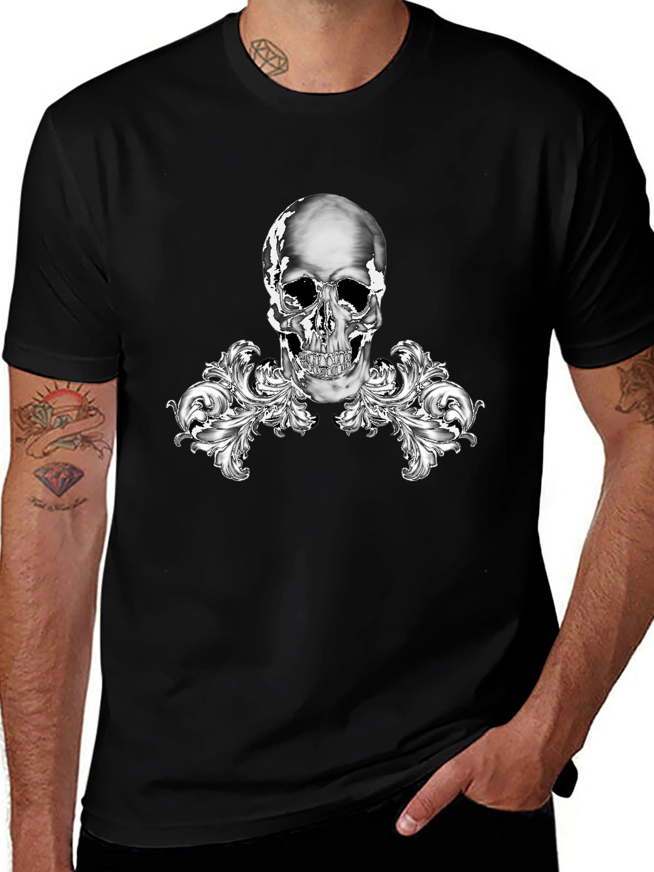 Skull & Flourish Graphic Tee - Stylish Black T-Shirt