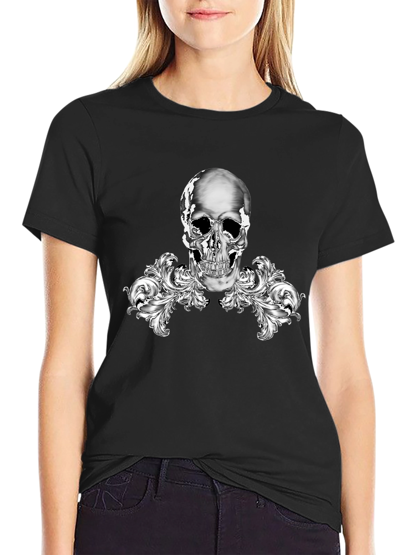 Skull & Flourish Graphic Tee - Stylish Black T-Shirt