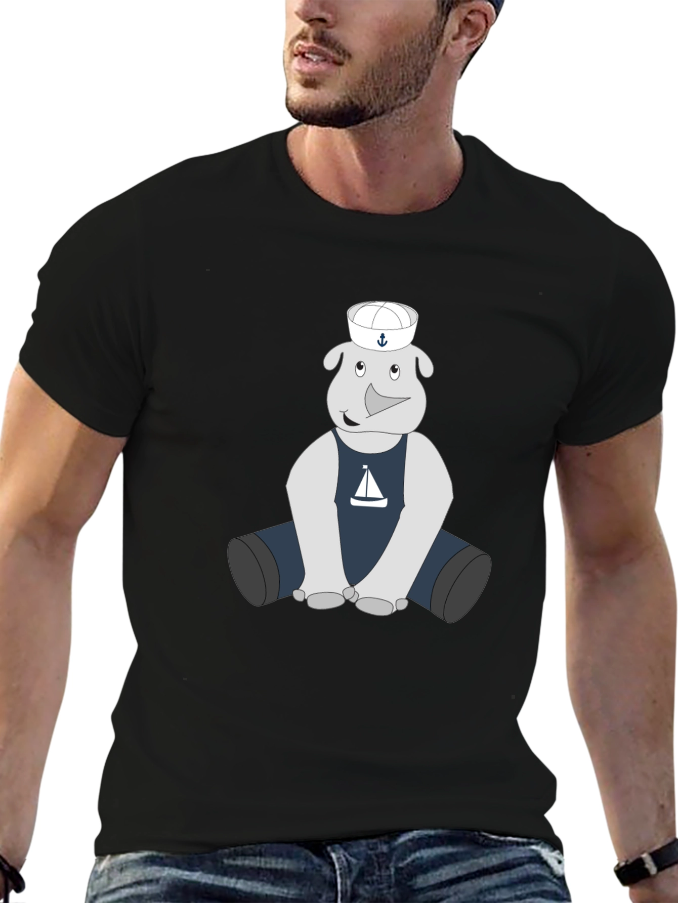 Nautical Rhino Graphic Tee - Black