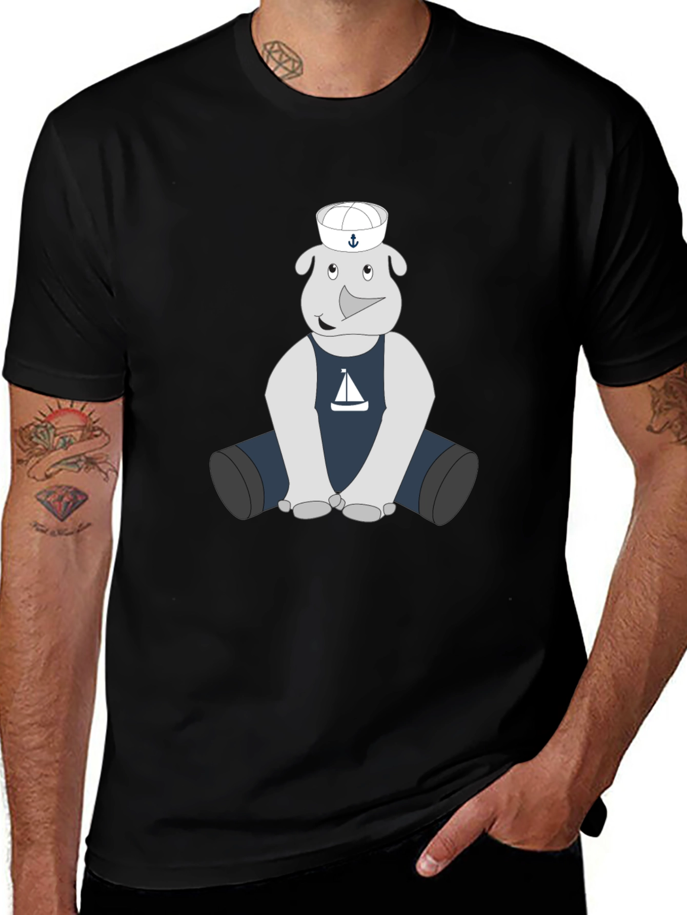Nautical Rhino Graphic Tee - Black