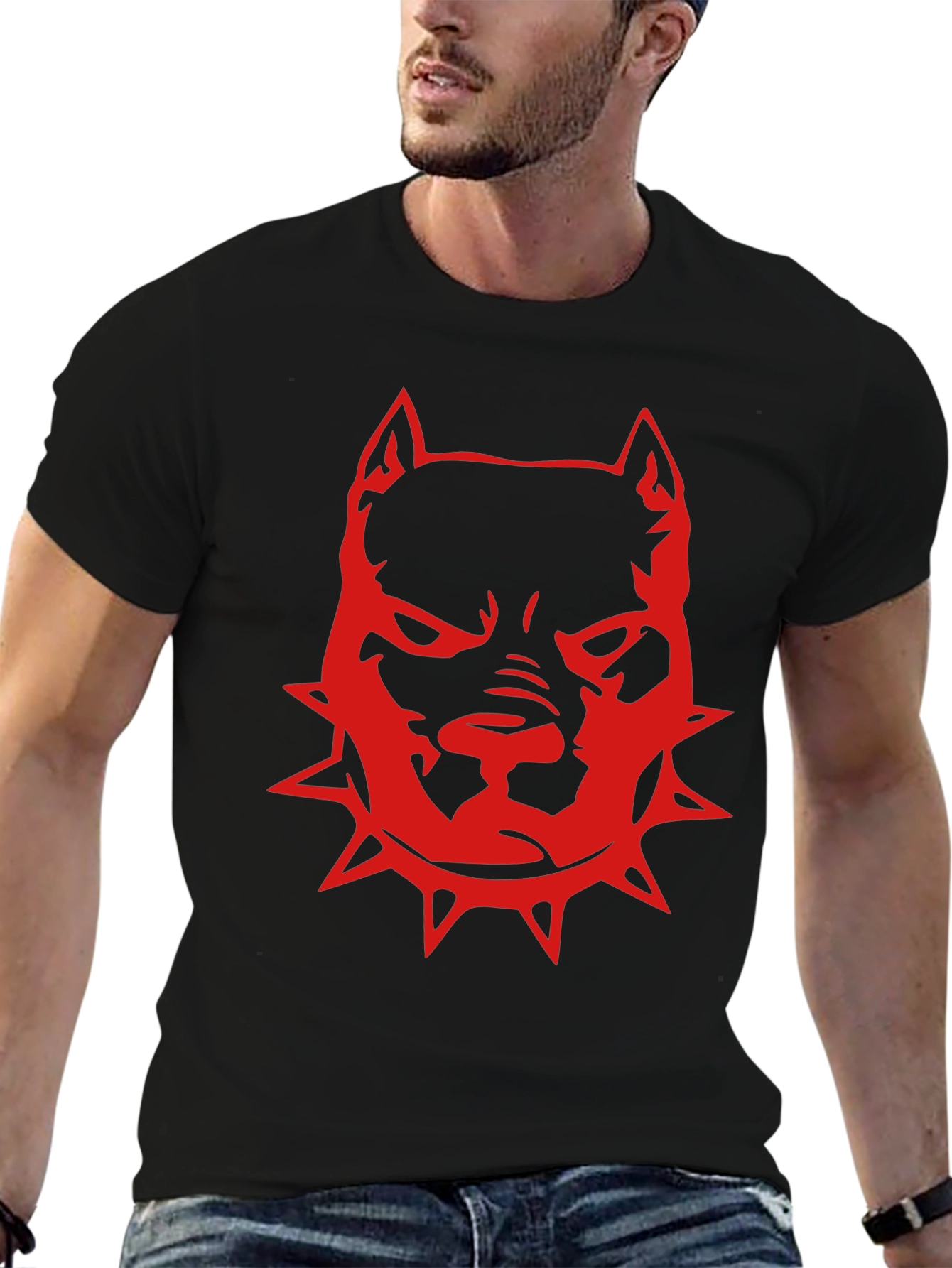 Red Pitbull Graphic T-Shirt - Black