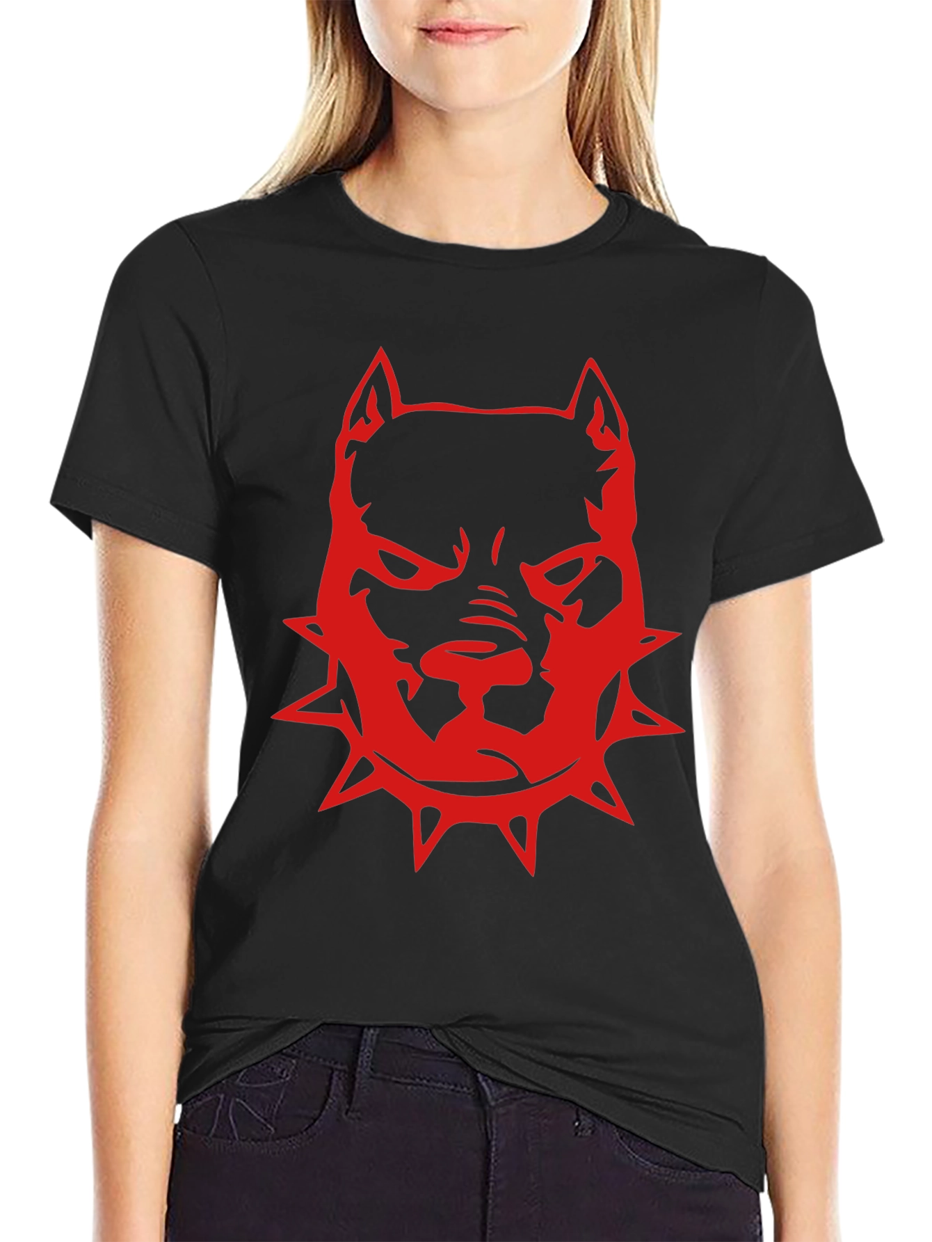 Red Pitbull Graphic T-Shirt - Black