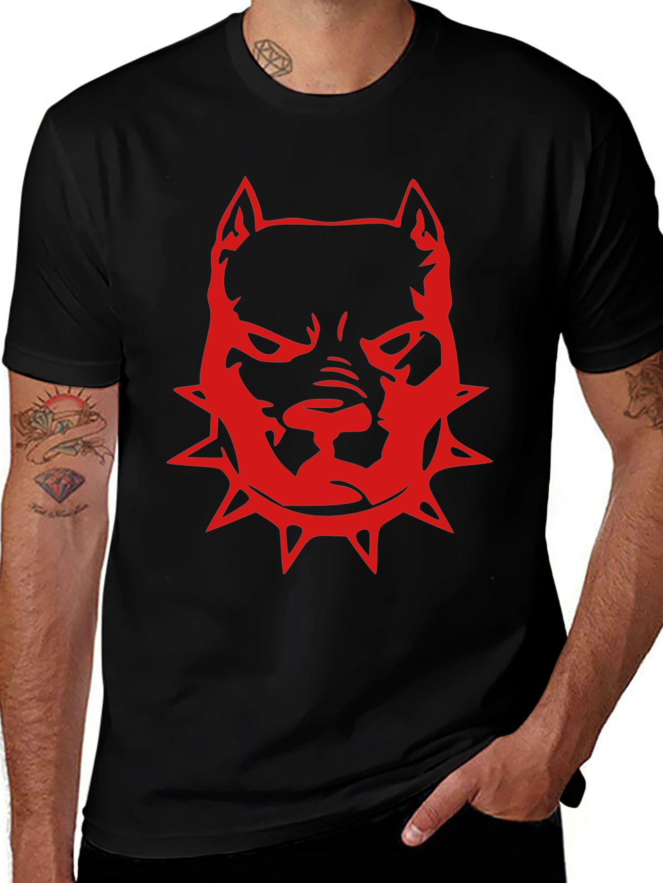 Red Pitbull Graphic T-Shirt - Black