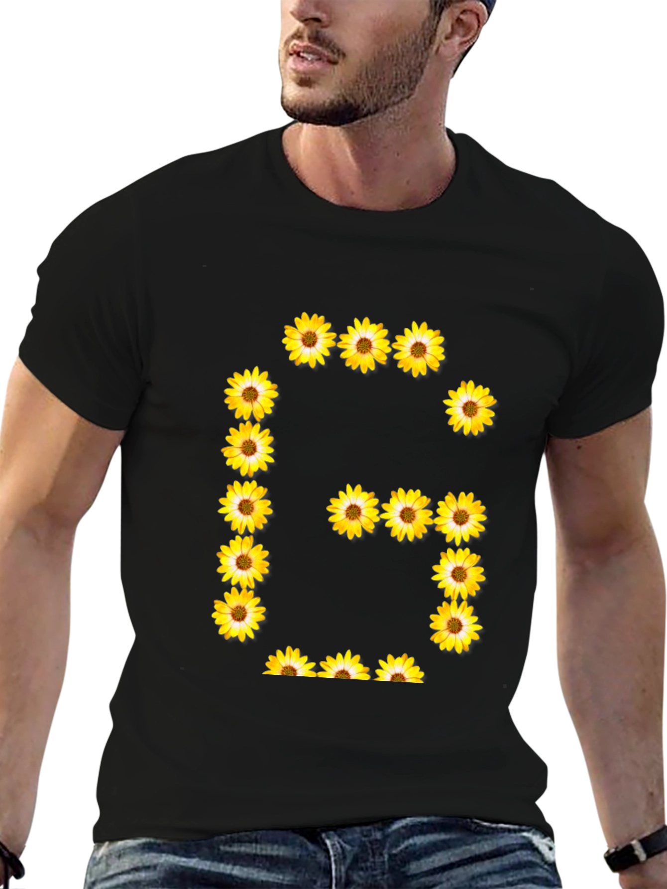 Sunflower Letter G Black T-Shirt