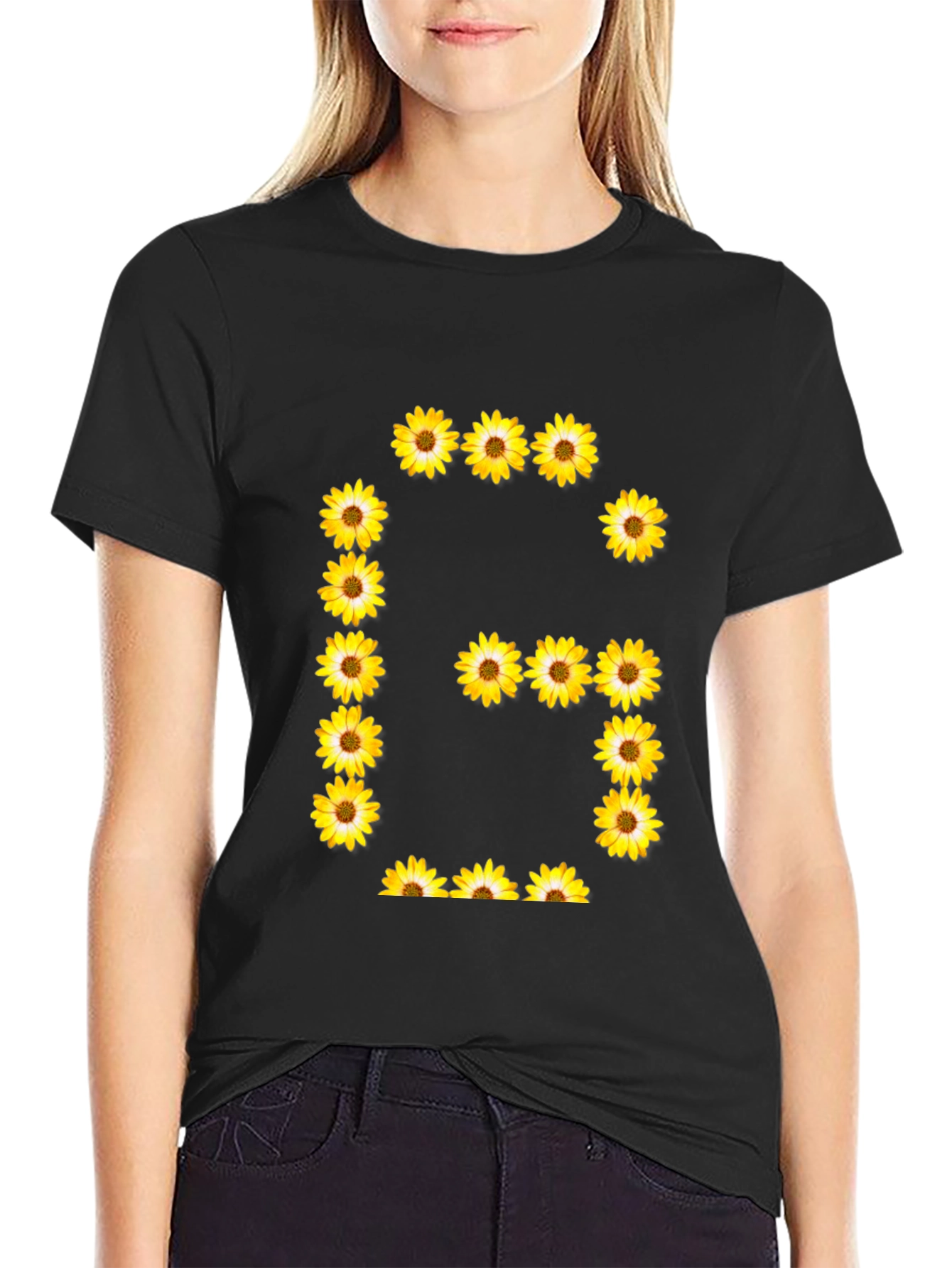 Sunflower Letter G Black T-Shirt