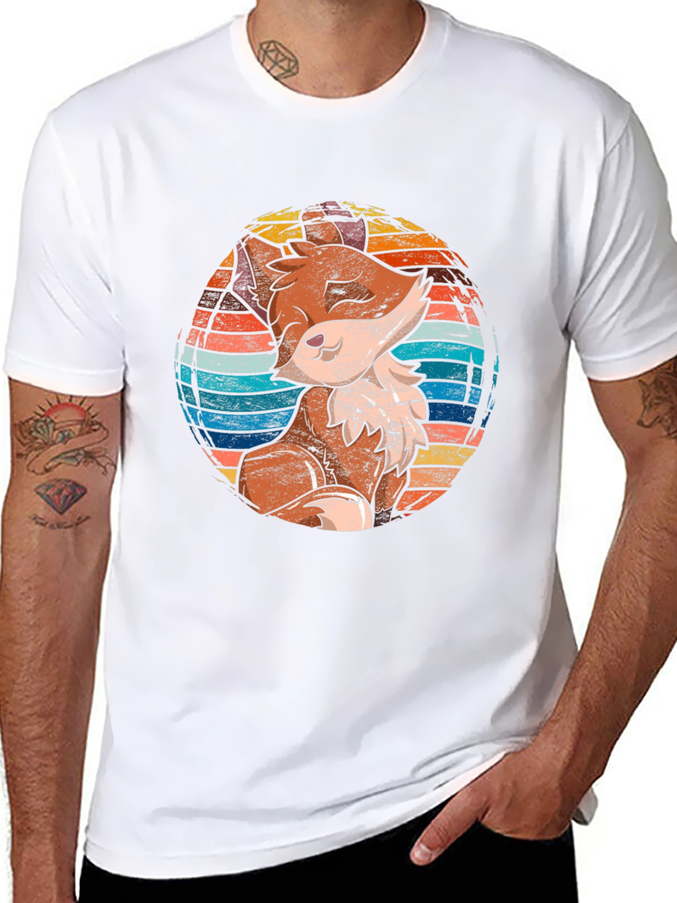 Fox Graphic Print Black T-Shirt for Men