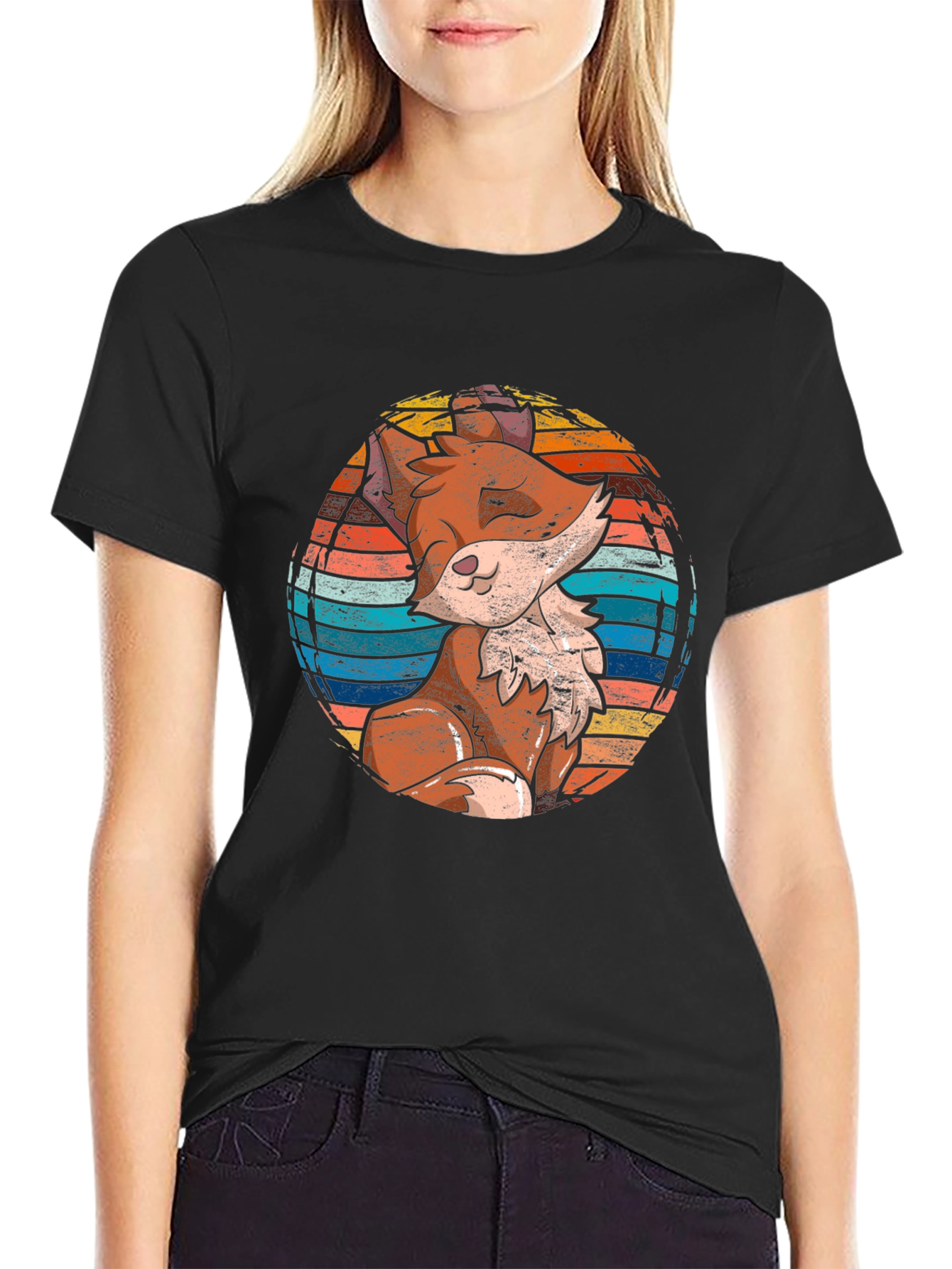 Fox Graphic Print Black T-Shirt for Men
