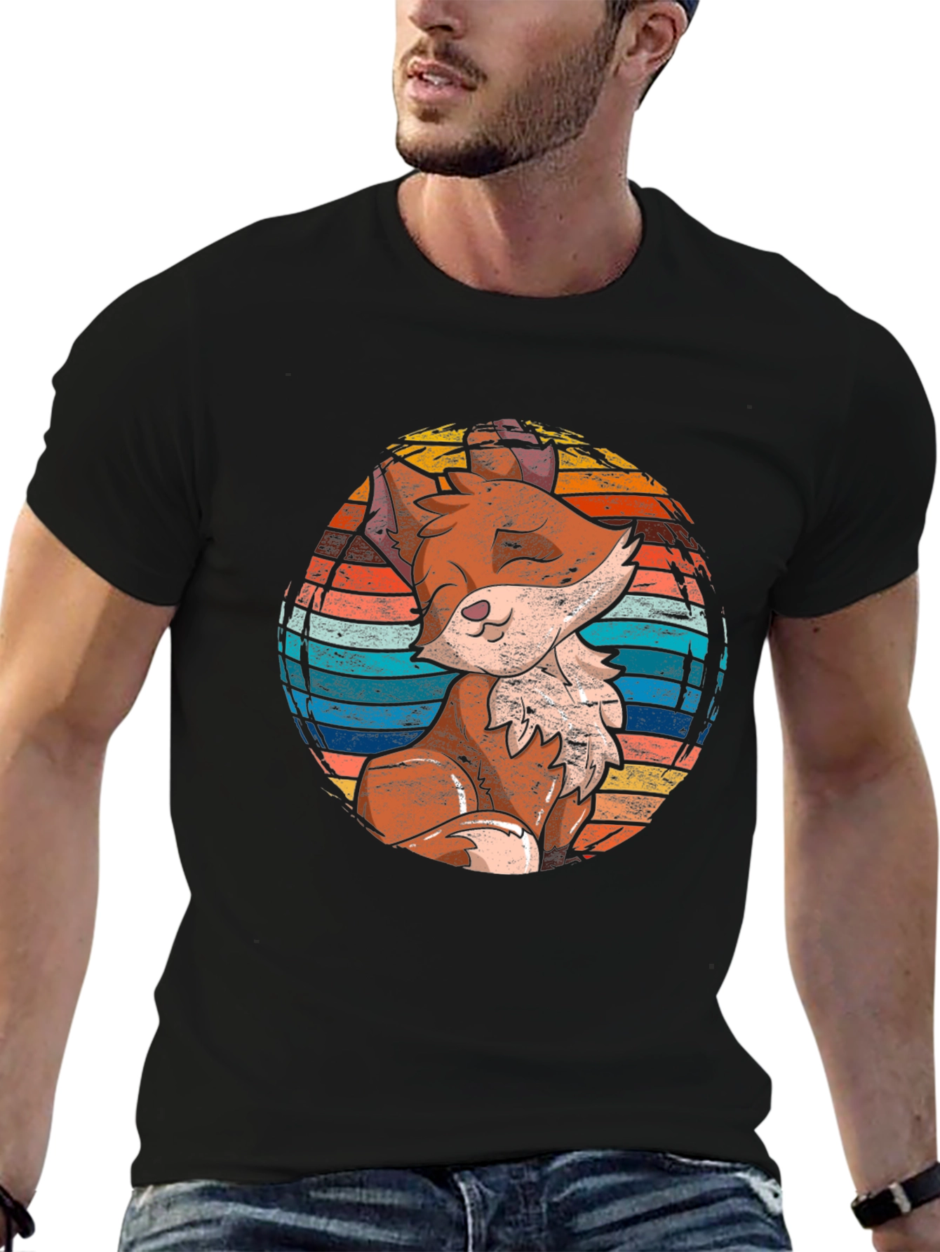 Fox Graphic Print Black T-Shirt for Men