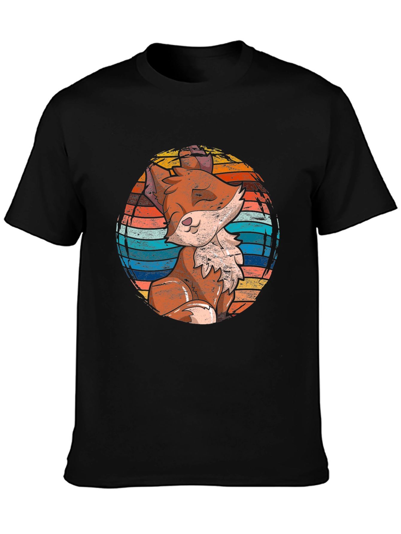 Fox Graphic Print Black T-Shirt for Men